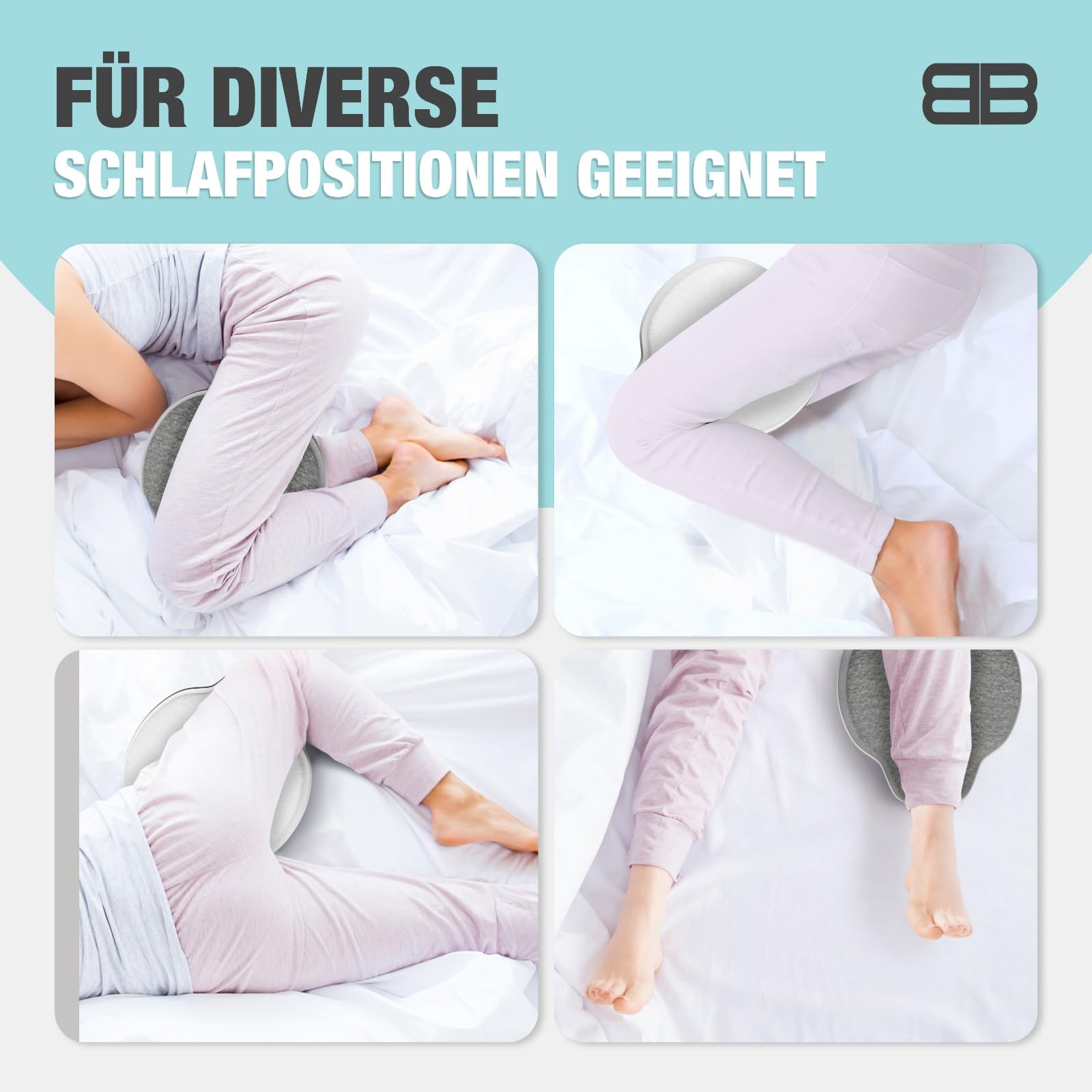 BACK BODYGUARD Kniekissen Seitenschläfer - Beinkissen - Seitenschläferkissen mit Bezug - Lagerungskissen Erwachsene - Beinkissen - Knie Kissen Seitenschläfer - Knierolle (Kissen + Grauer Bezug)