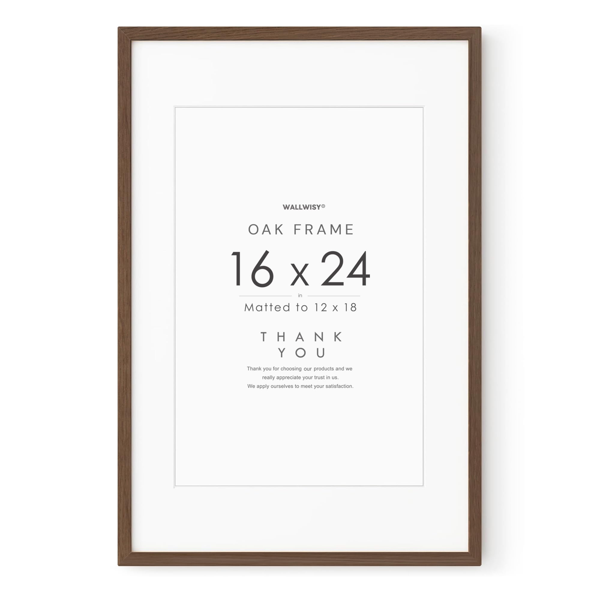 16x24 Wood Frame, Solid Oak 16x24 Poster Frames with Mat to 12x18(Openning Size is 11.7x17.7), Natural Oak 24x16 Frame, (Walnut Set of 1) — image 1
