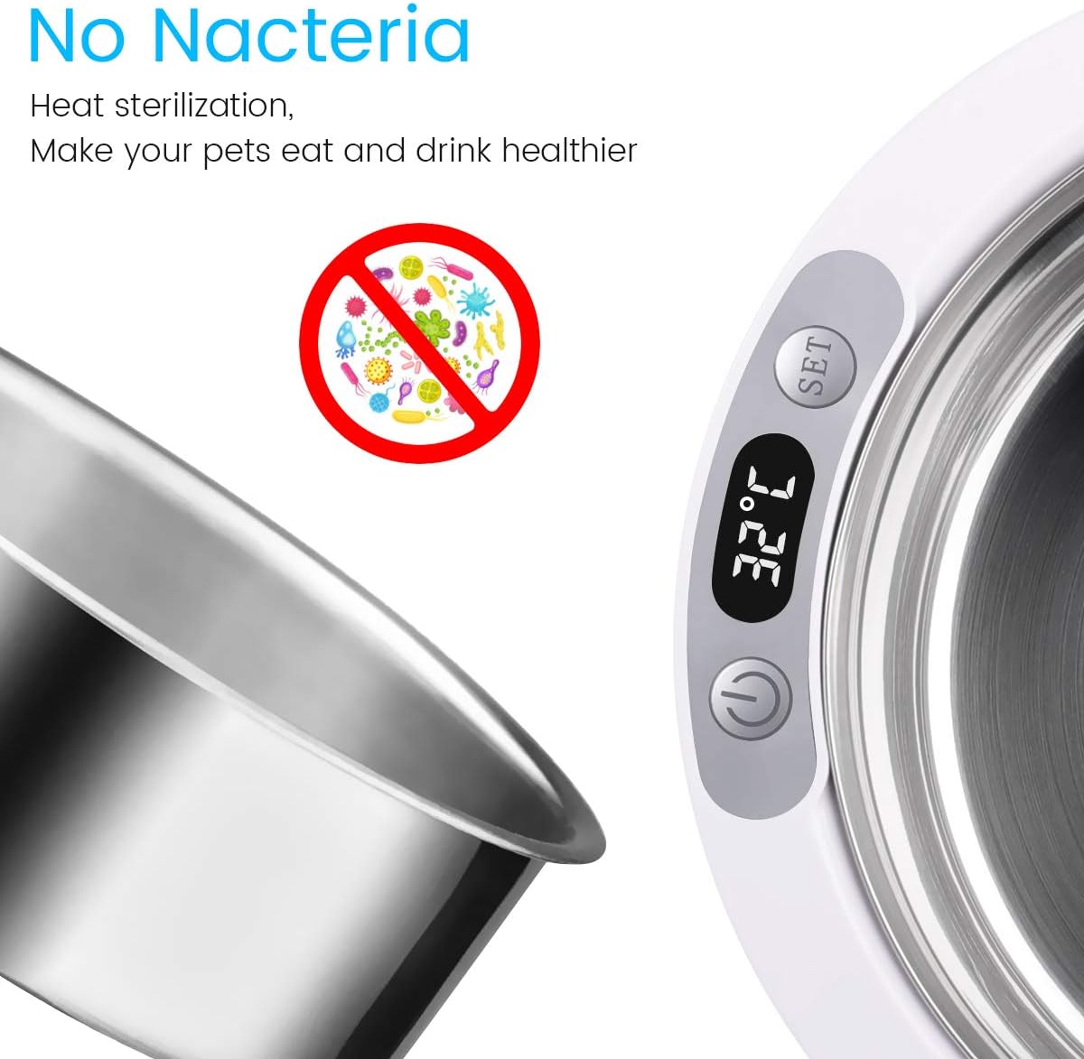 Beacon Pet Heated Bowl 1.5L - Winter Dog and Cat Food Container, Constant Temperature Water Feeder, Automatic Stainless Steel Cage Feeder