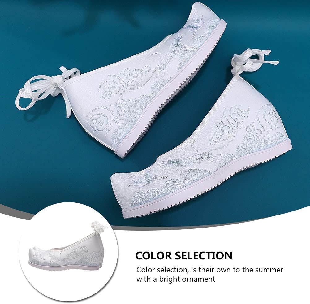 Holibanna Hanfu Shoes for Women Embroidered Flat Heel Breathable Cloth Footwear Traditional Chinese Style for Cosplay Festival Wear White