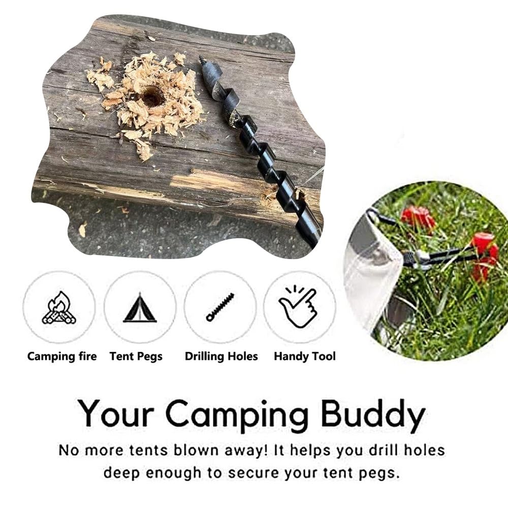 17.7in Manual Hand Auger Drill – High-Carbon Steel Wood Drill Bit with Ergonomic Wooden Handle Portable Drill for Survival, Bushcraft & Camping, Multipurpose Tool for Tent Stakes, Woodworking, and Out