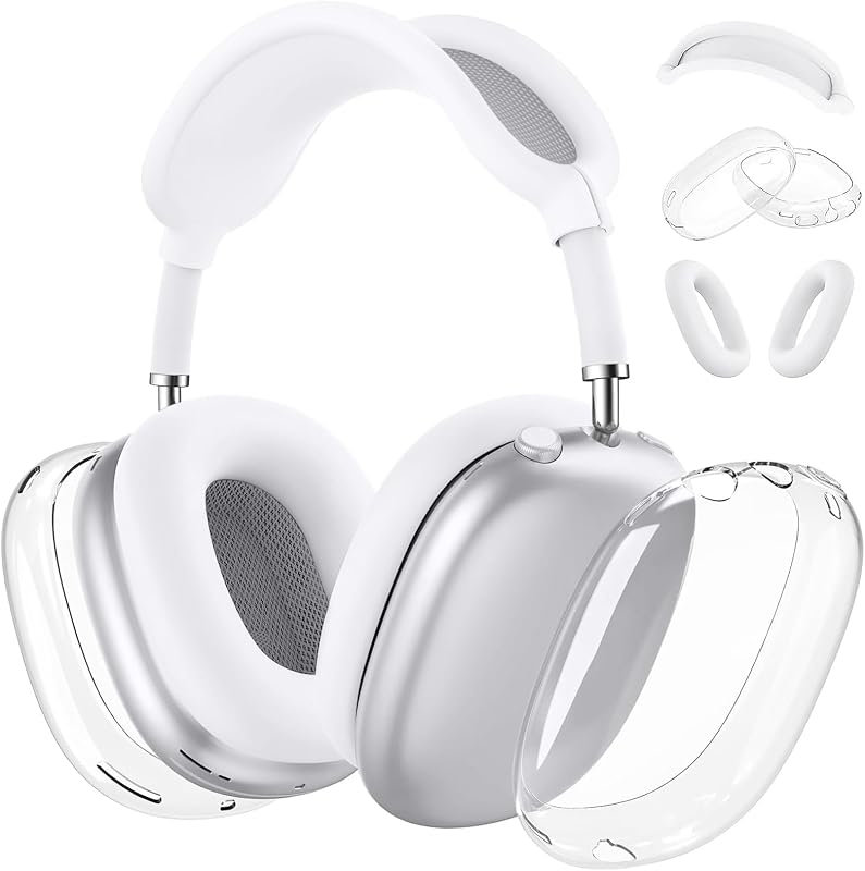 MOLOPPO 3 in 1 Case Cover Compatible with AirPods Max 2/1 2024/2020, White | Anti-scratch Clear Soft TPU Ear Cups /Silicone Ear Pad Case /Headband Cover for AirPods Max, Transparent Accessories for Max