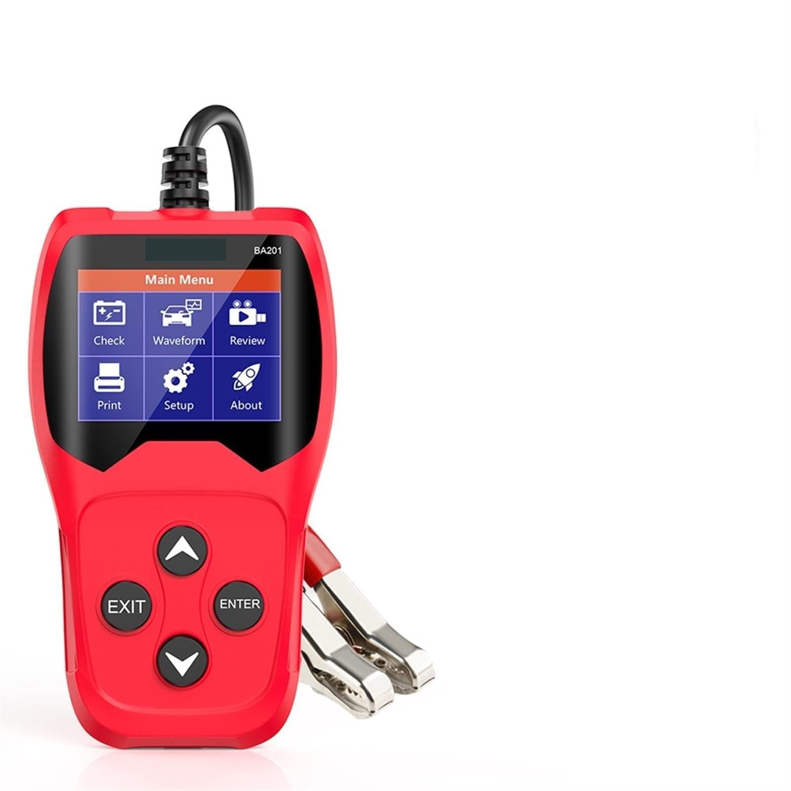 Comprobador de baterias de coche Ba201 Probador de batería de coche 12V 100 a 200 0cca 12 Volts Herramientas de batería for el automóvil Tergiversador de diagnóstico de carga de arranque rápido(Rojo)