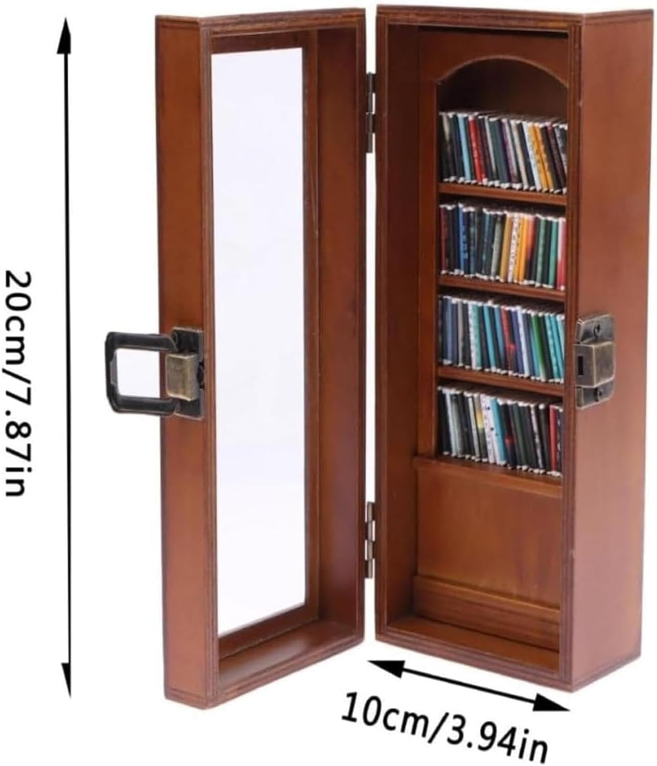 Wooden Tiny Book Library, Miniature Pocket Anxiety Bookshelf, Stress Reliever Bookshelf Toy with 80 Miniature Book Models, Well-Designed and Detailed, Indoor Decoration