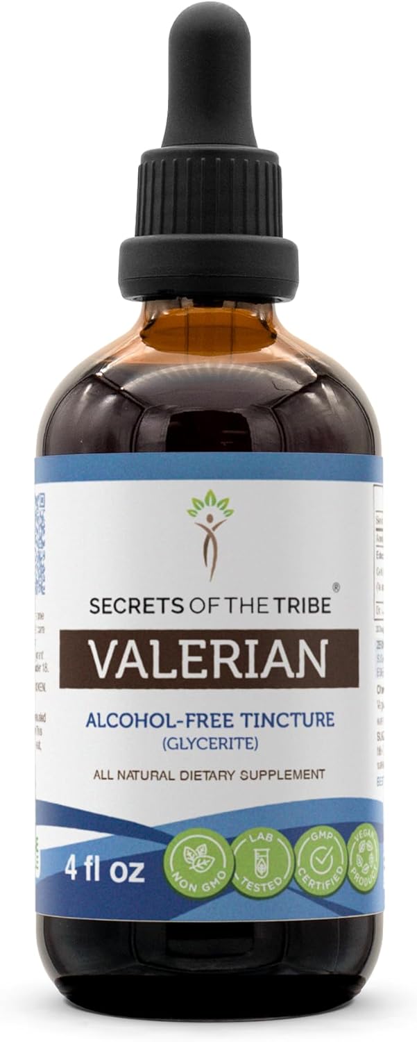 Secrets of the Tribe Valerian Alcohol-Free Tincture (Glycerite) 675 mg Valerian (Valeriana Officinalis) Dried Root (4 Fl Oz) Sleep Support Supplement