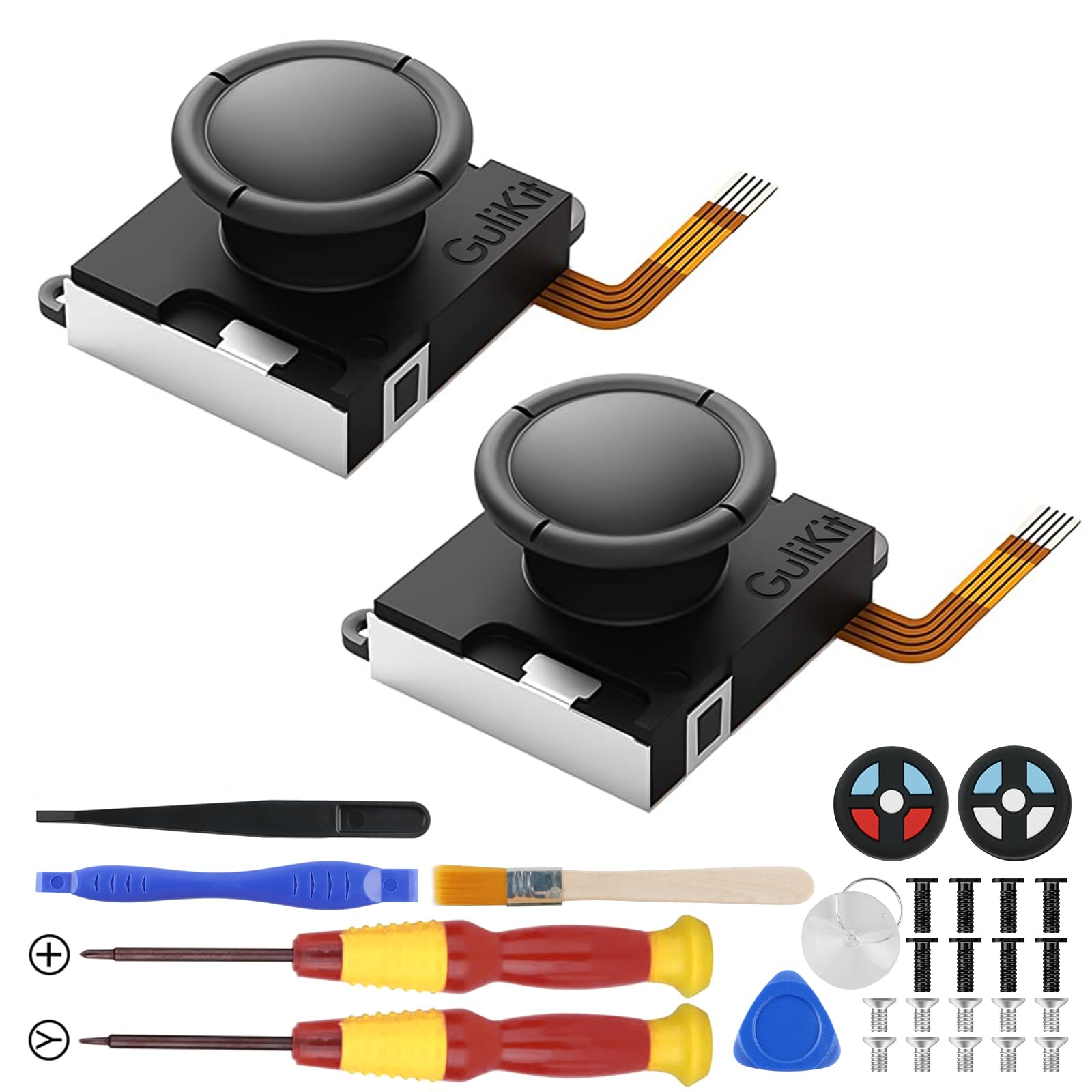 GuliKit Joycon Joystick Replacement - [No Drifting] Hall Effect for Switch/OLED/Lite, Left/Right Controller With Repair Tool Kit, Thumbstick Caps
