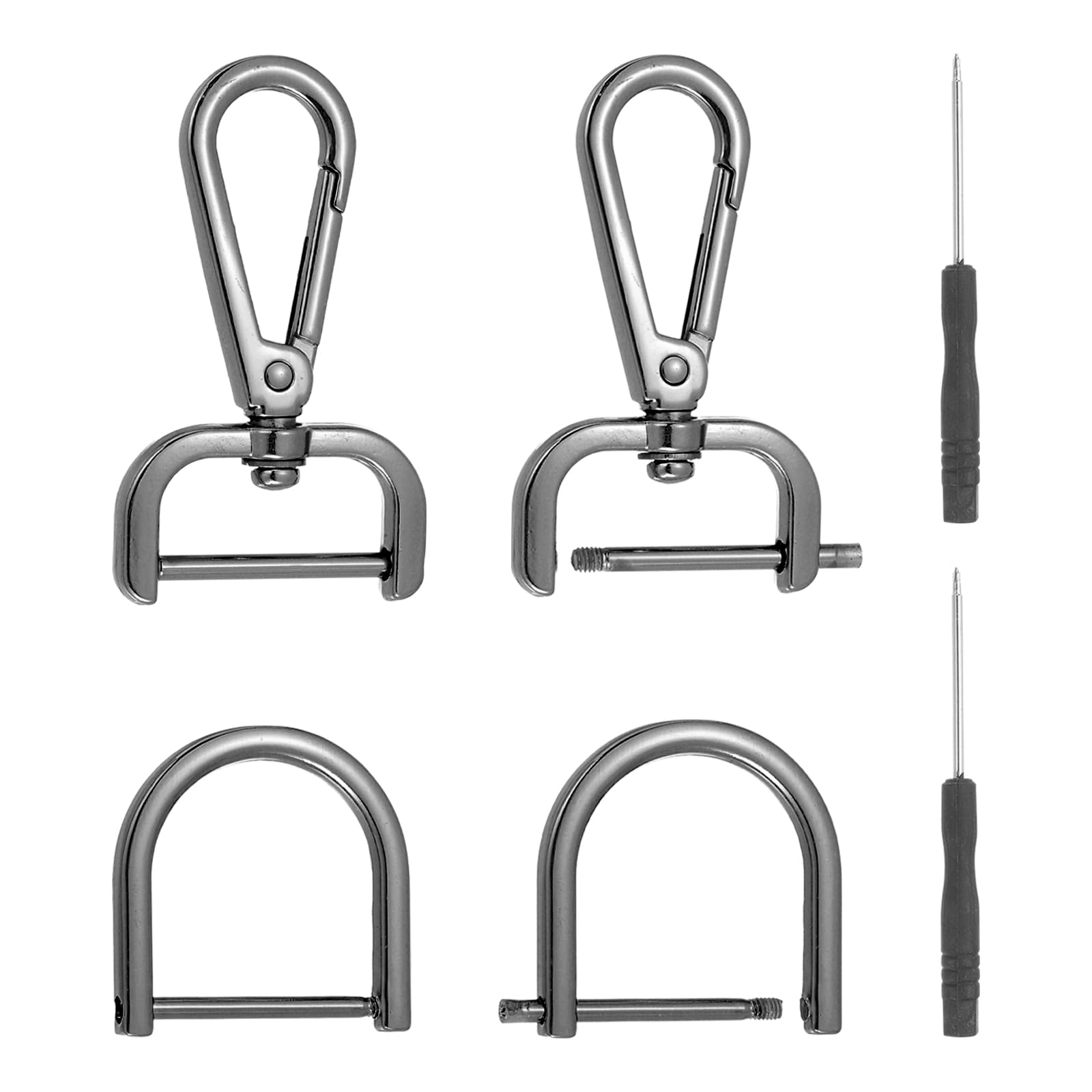 sourcing map 6 Pcs Swivel Clasp Hooks, Detachable Snap Hooks Swivel Lobster Claw Clasps with D Rings and Screwdriver for Bag Strap Purse Lanyard DIY Craft Hardware (Gunmetal, 0.98Inch)