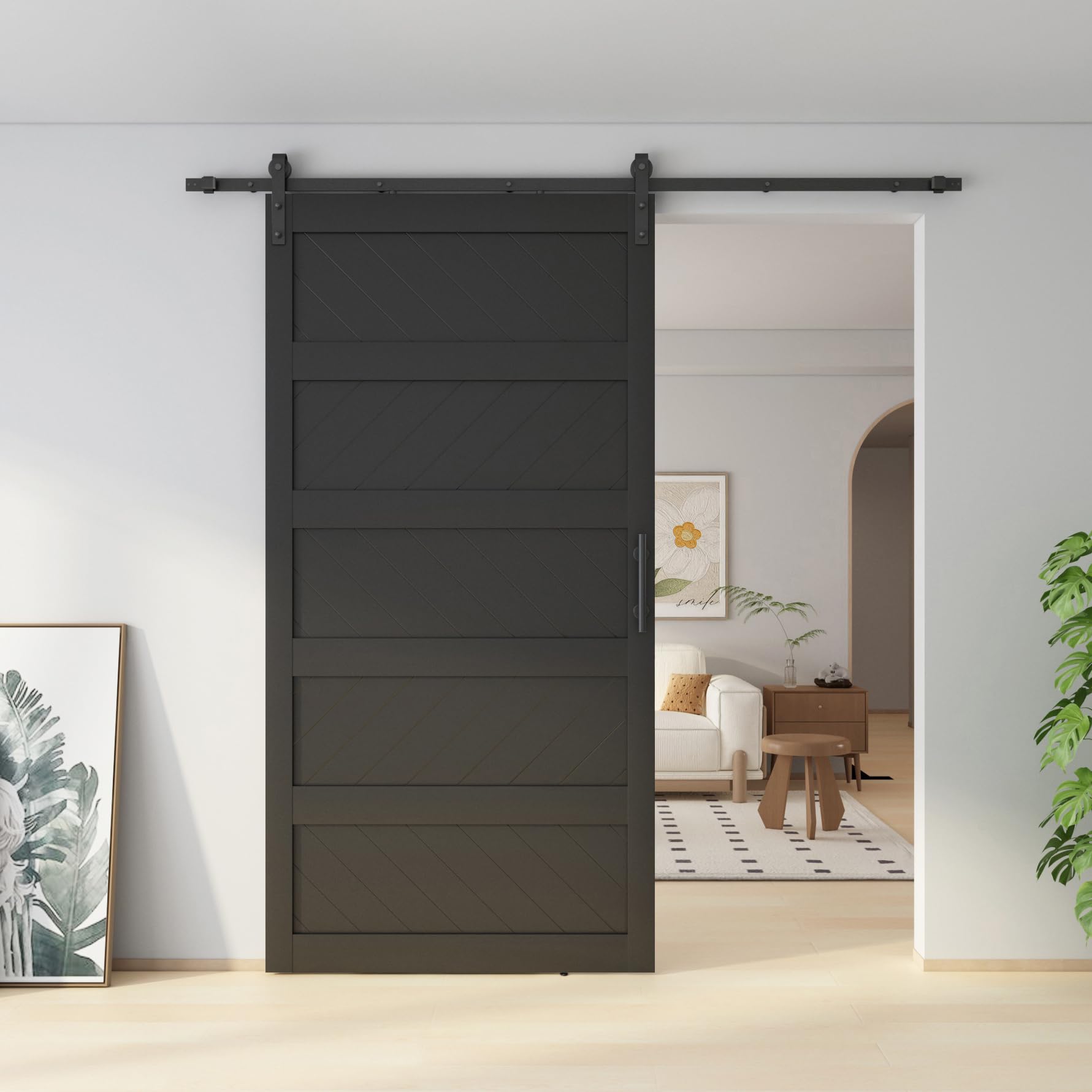 jubest 48" x 96" barn doors, slding barn door kit wave shape door panel with hardware kit include, mdf board & pvc covered, easy installation, black - assembly required 