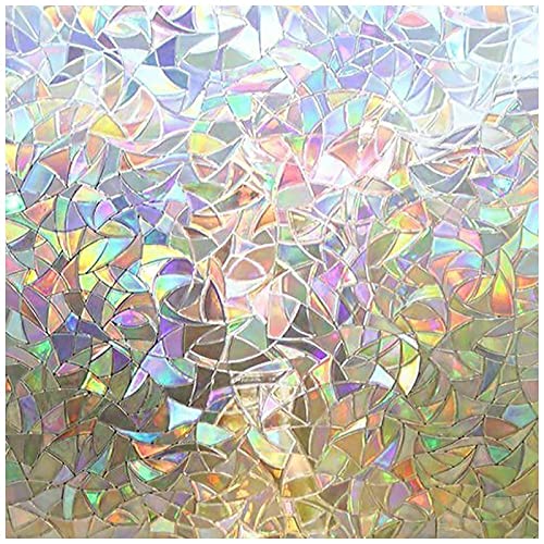 rabbitgoo Window Privacy Film, Rainbow Window Clings, 3D Decorative Window Vinyl, Stained Glass Window Decals, Static Cling Window Sticker Non-Adhesive, 35.4 x 157.4 inches