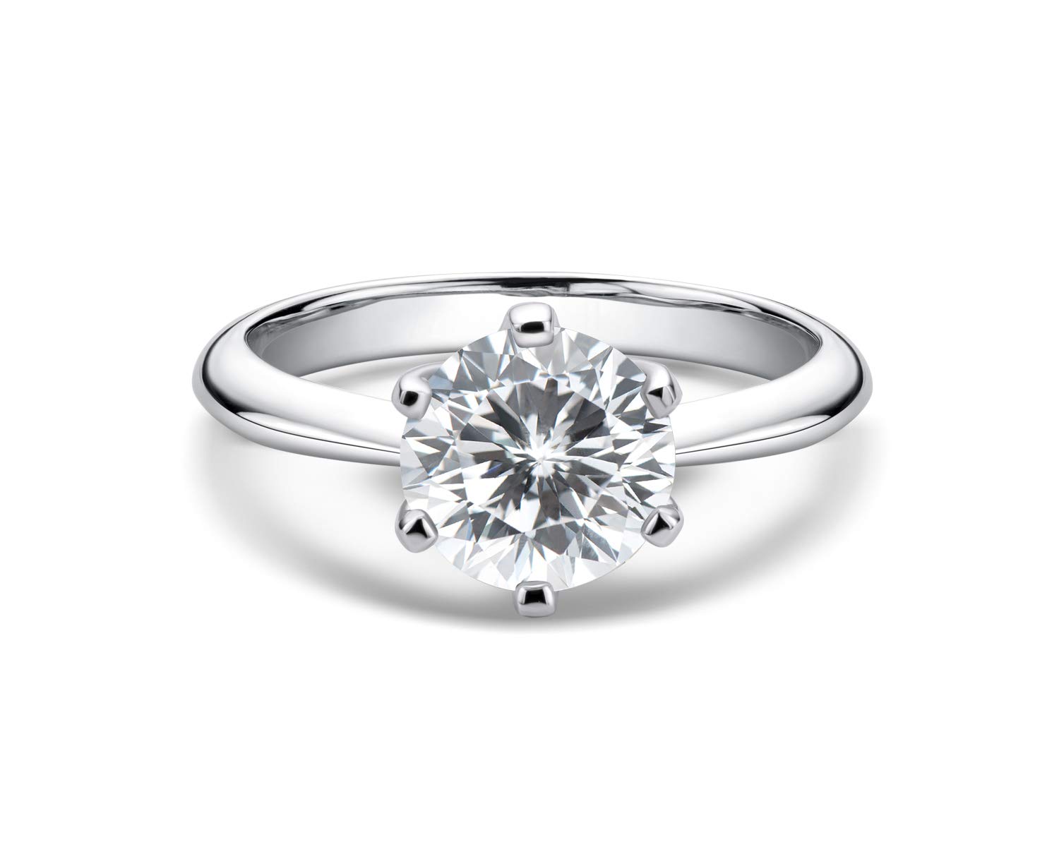 WOAINI0.5-3 Carat Moissanite Ring, Platinum Plated Sterling Silver Round Cut Solitaire Ring for Women, Engagement, Promise, Wedding