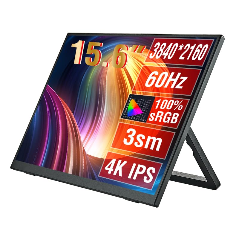 Anmite 15.6 inch 4K Portable Monitor HDR 16:9 Low Blue Light for Xbox/ PS5/ 4/ Switch/Mobile Phone/Computer/Laptop Expansion