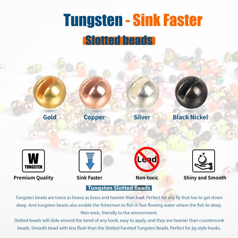 200 cuentas de tungsteno para atar moscas, bola de cabeza de ninfa de tungsteno ranurada para materiales de atado de moscas de 2,8 mm, combinación de 4 colores