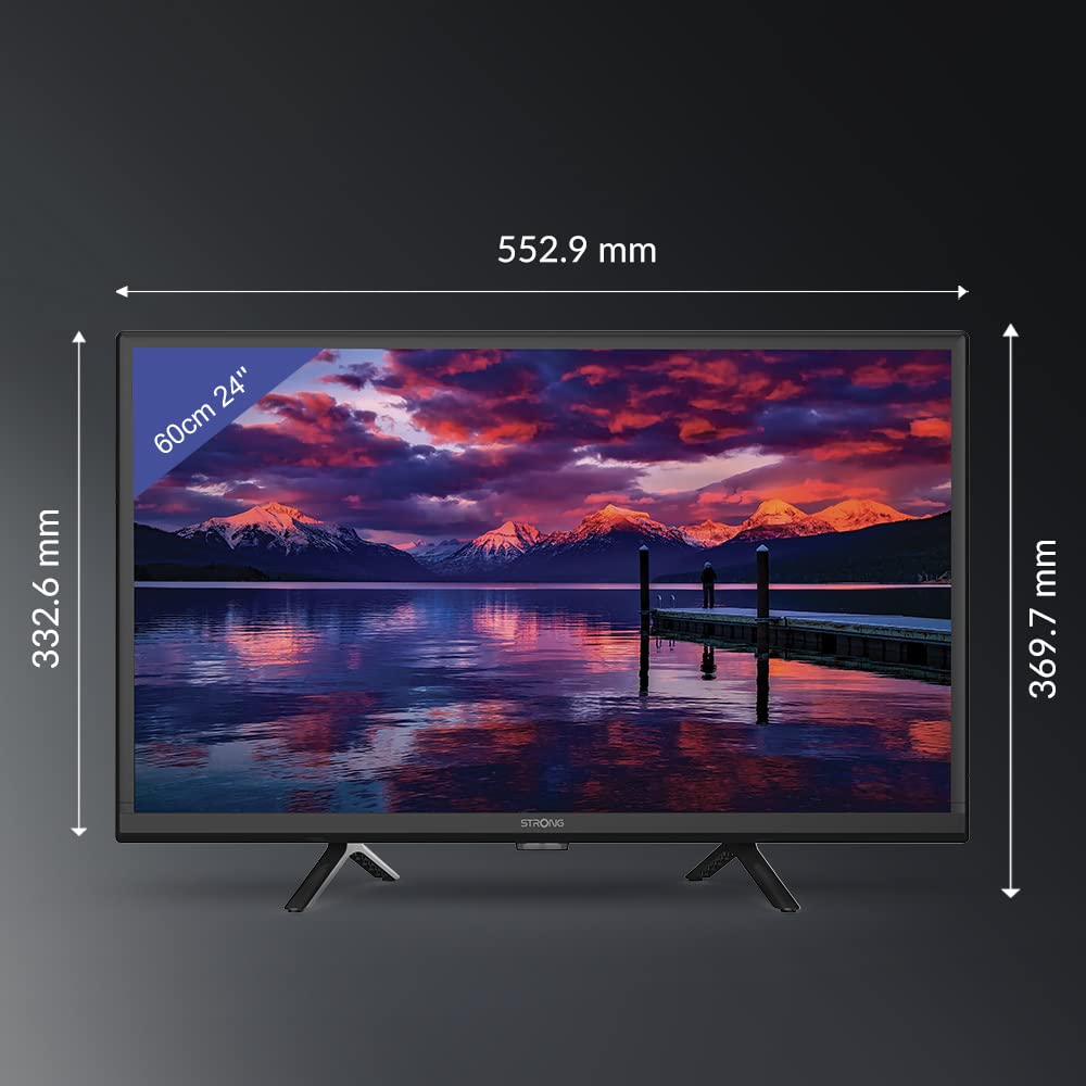 STRONG - 24 Zoll (60 cm) HD Fernseher SRT24HE4023-12V Fernseher ideal für Wohnwagen, Wohnmobil - Triple-Tuner - 2 HDMI-Anschlüsse (1 ARC), 1 USB-Port, Mini-AV, Antennen-/SAT-Anschluss - schwarz