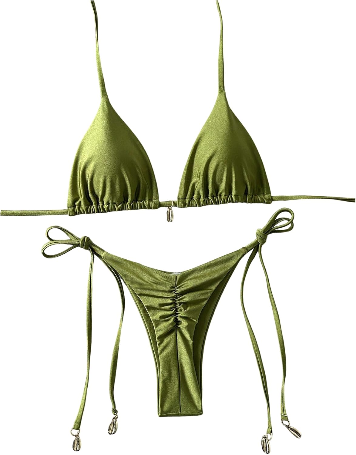 GORGLITTER Women's 2 Piece Halter Triangle Bikini Set Tie Side Thong Ruched Vacation Swimsuits