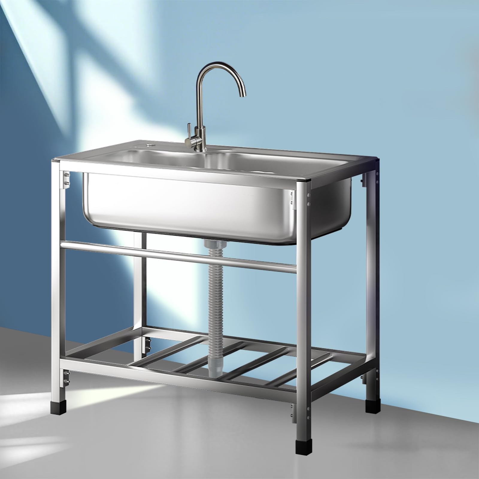 Stainless Steel Single Bowl Freestanding Utility Sink Outdoor Camping Garden Sink for Washing