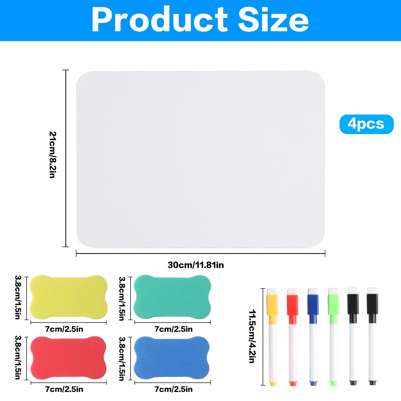 4 Pcs Small Whiteboard, 8.2x11.8 Inch A4 Mini Whiteboards, Mini Whiteboard and Pens and Erasers - Image 2