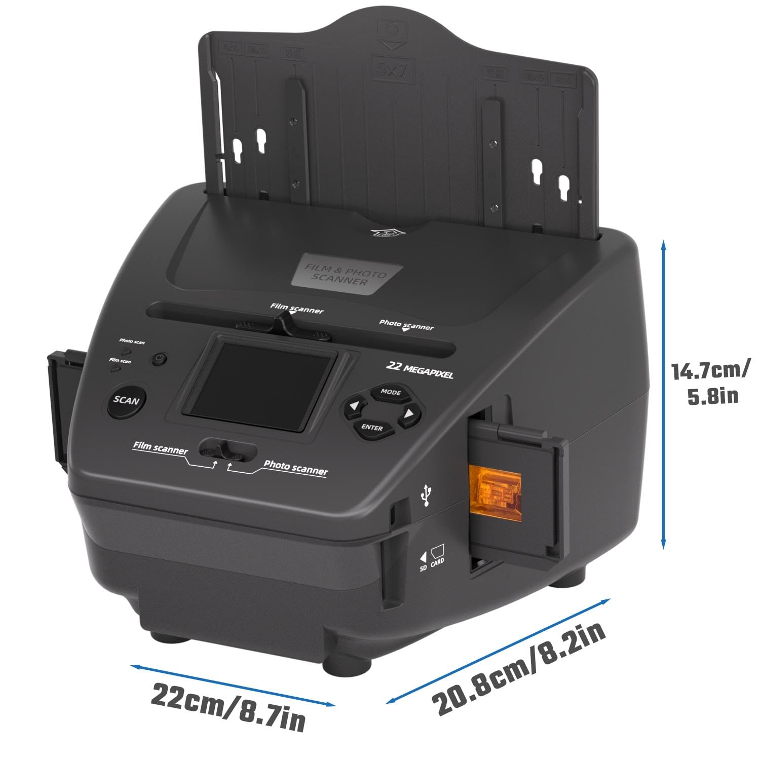 Scanner de films et photos avec écran LCD de 2,4", convertit 135 diapositives de 35 mm/135 films négatifs, photos, cartes de visite en images numériques de 22 MP, carte SD de 4 Go