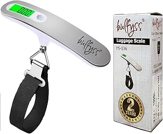 Bulfyss by UrbanFix Electronic Metal Portable Belt Hanging Digital Weighing Luggage Scale High Precision For Travel Suitcase Baggage, 50 Kgs, Black