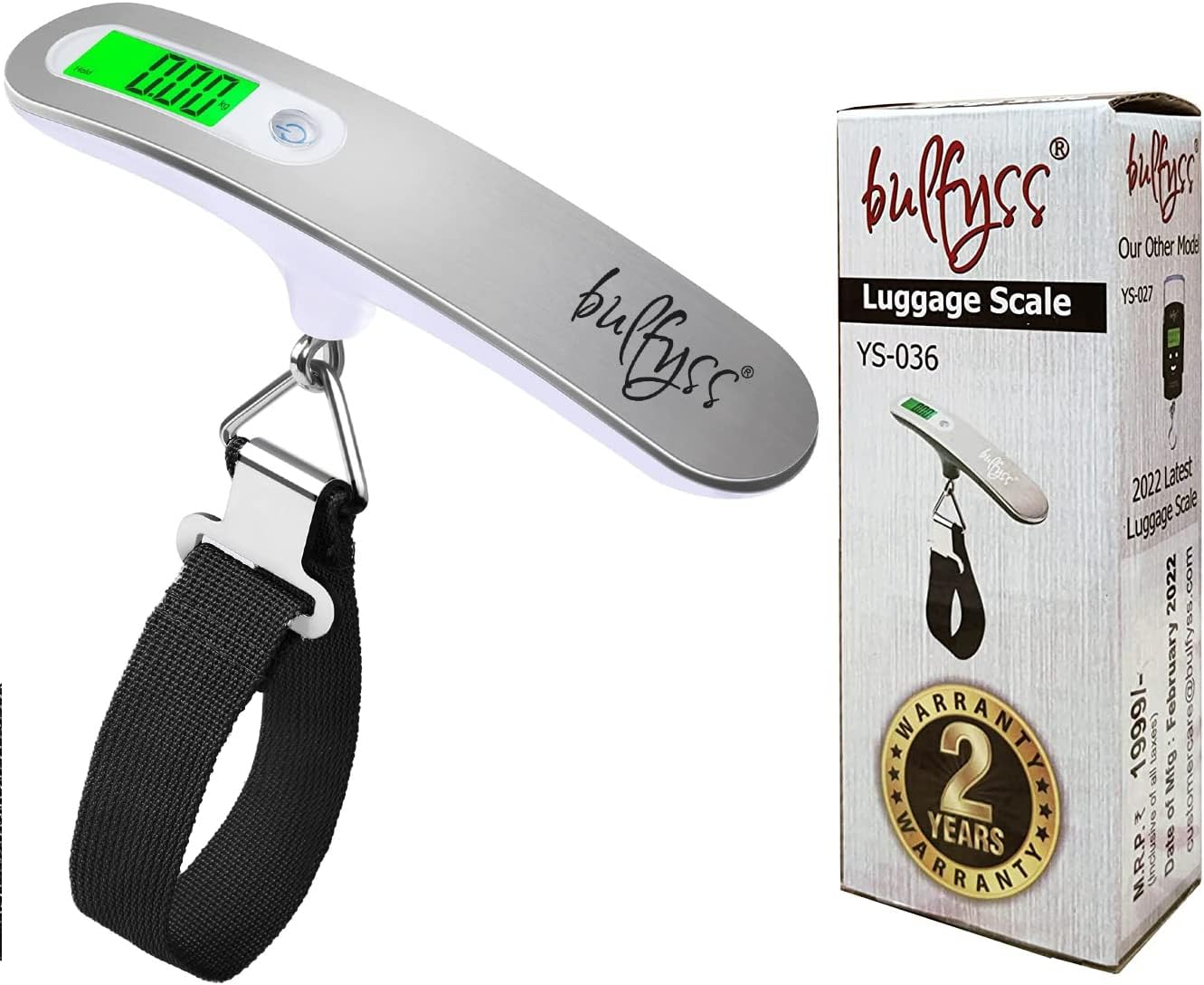 Bulfyss by UrbanFix Electronic Metal Portable Belt Hanging Digital Weighing Luggage Scale High Precision For Travel Suitcase Baggage, 50 Kgs, Black