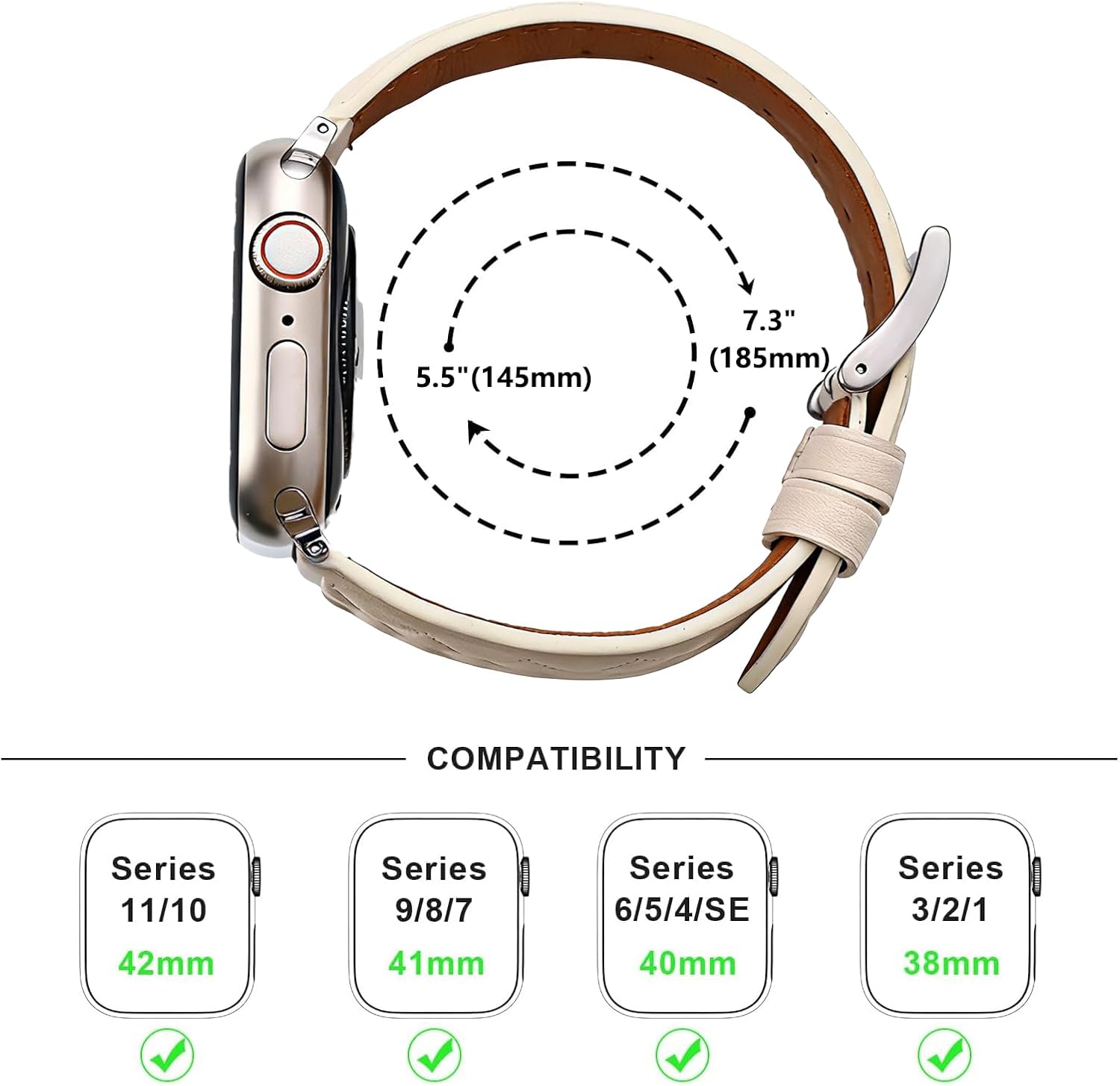 Top-Grain Genuine Leather Band Compatible with Apple Watch 38mm 40mm 41mm 42mm 44mm 45mm 46mm 49mm Women Men, Diamond-quilted Soft Leather Strap for iWatch Ultra/SE/Series 11 10 9 8 7 6 5 4 3 2 1