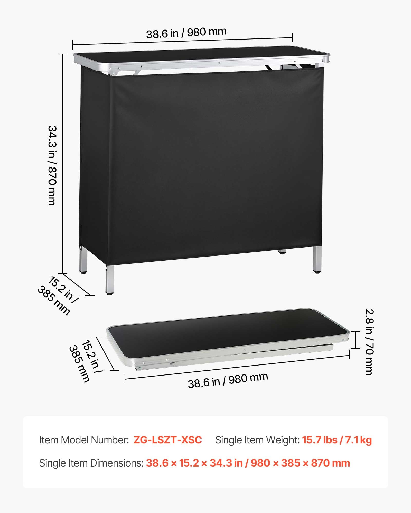 VEVOR Tavolo da Bar Pieghevole e Portatile, Bancone Smontabile 980 x 385 x 870 mm, con Borsa per Trasporto, Ripiano Portaoggetti e Tela Rimovibile, Postazione Bar per Mercatini Eventi Feste e Fiere