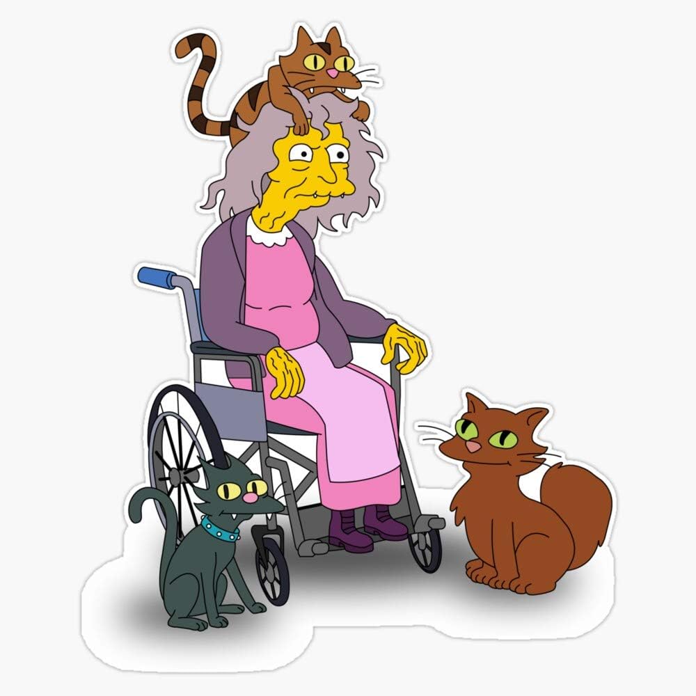 The Simpsons Crazy Cat Lady In A Wheelchair Sticker Decal