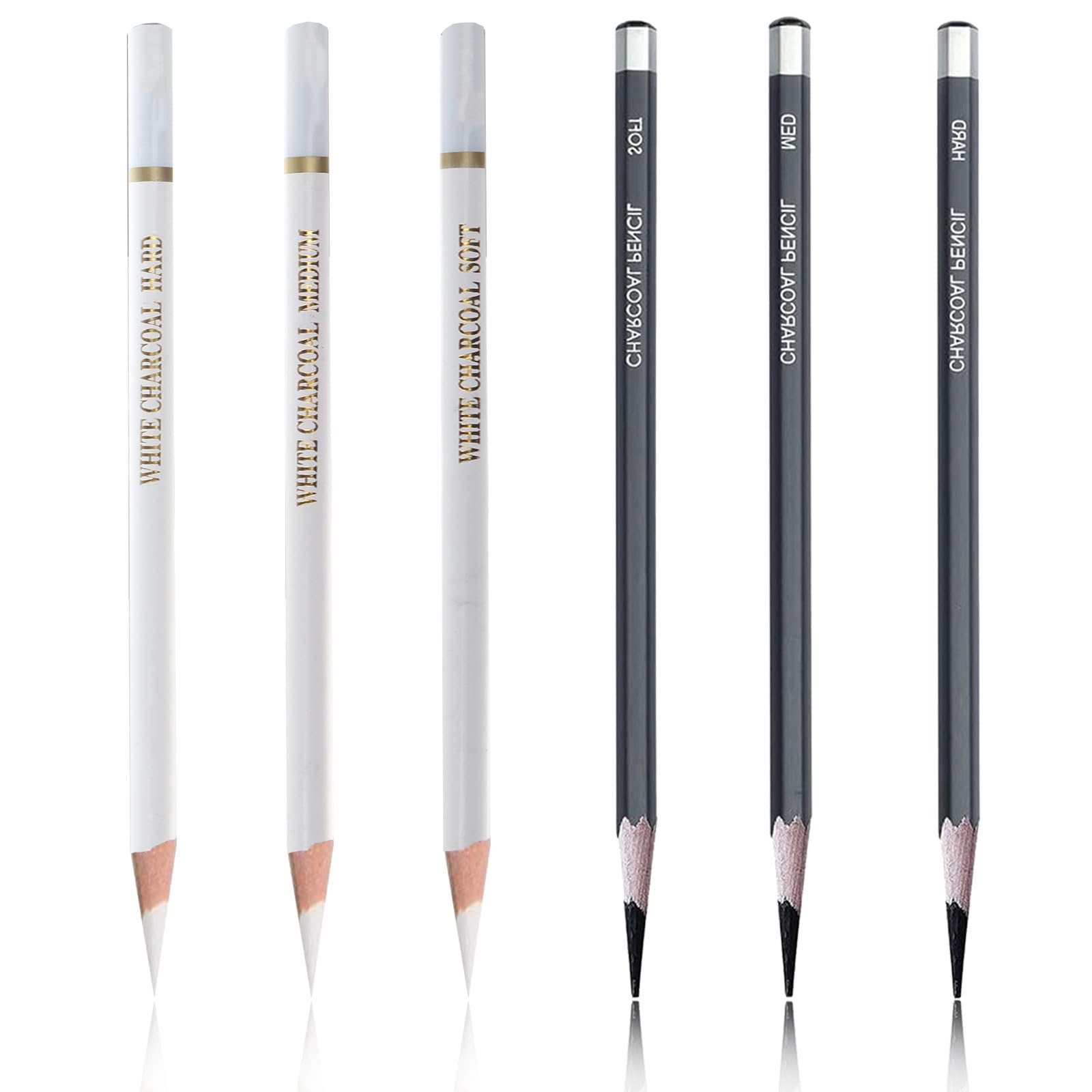 Crayons Fusain Blanc 5 Pièces - Dessin Sur Papier Noir, Esquisse, Retouches, Avec 3 Estompes
