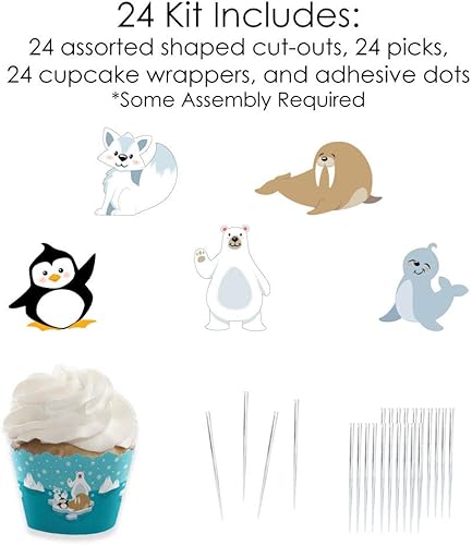 Miniatura 4 de Big Dot of Happiness Arctic Polar Animals – Decoración de cupcakes – Kit de envoltura de cupcakes de invierno o fiesta de cumpleaños – Juego de 24