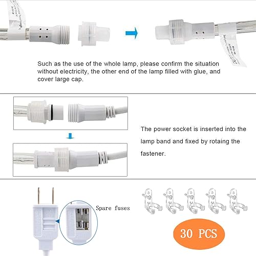 Miniatura 5 de Luces de cuerda LED de 100 pies para exteriores, 720 luces LED de tubo flexibles y conectables con 8 modos, iluminación LED impermeable para jardín,