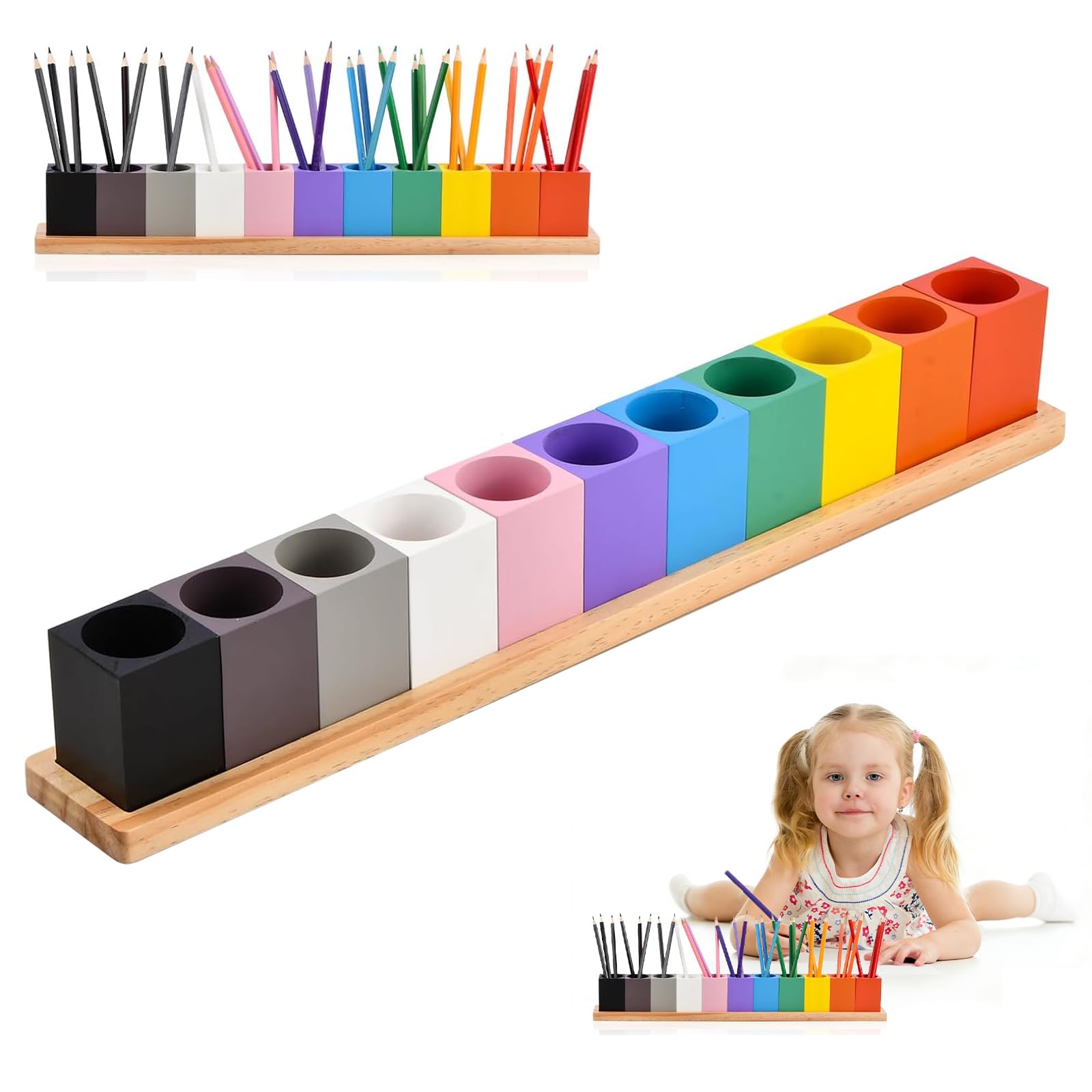Organiseur de crayons en bois Montessori pour les activités des enfants