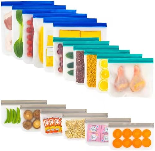 Miniatura 1 de Paquete de 18 bolsas reutilizables para congelador sin BPA bolsas reutilizables de almacenamiento de alimentos 6 bolsas de congelador sin BPA 6