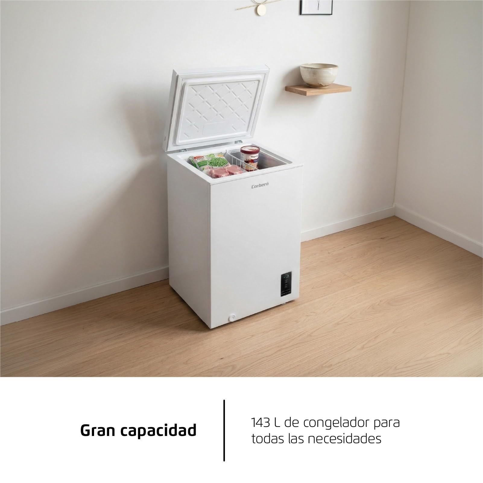 Corberó - Cassapanca congelatore | CCHM1506M | Statico | 143 L | 85 cm | 37 dB | 1 cestino flessibile | Sistema doppio e super congelamento | Bianco