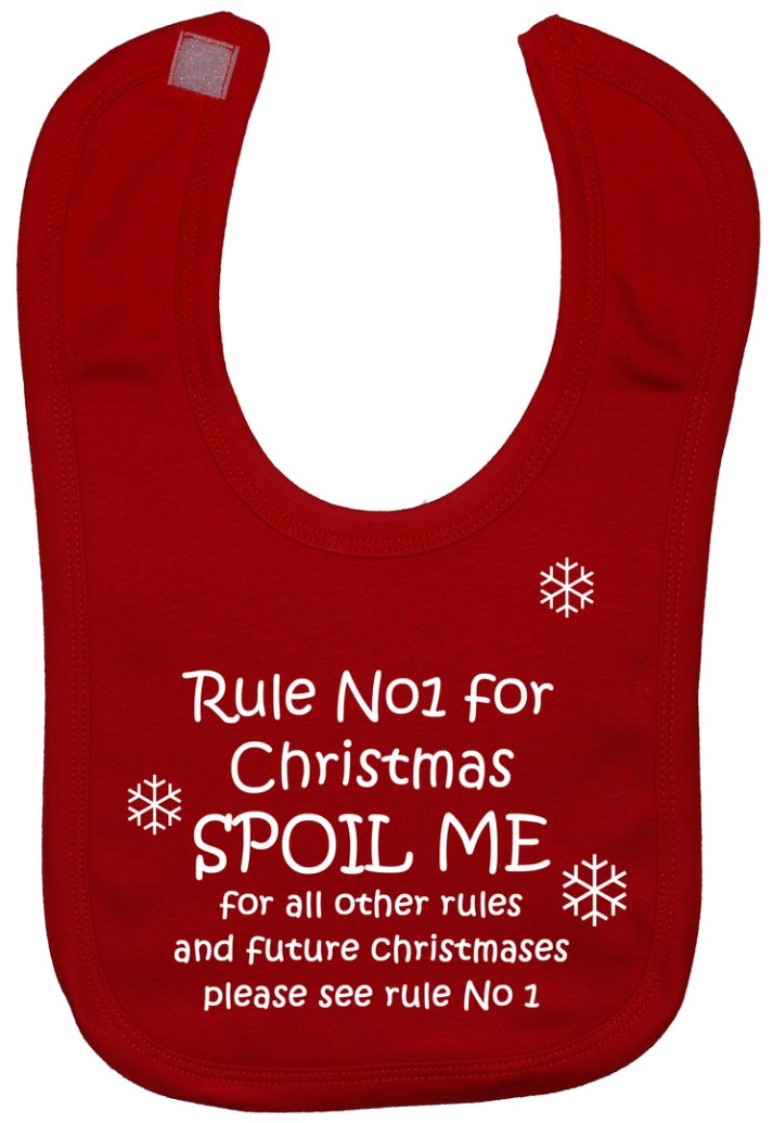Acce Products Rule No1 for Christmas Spoil Me...Baby Feeding Bib Touch Attached 0 to approx 3 Years - Red