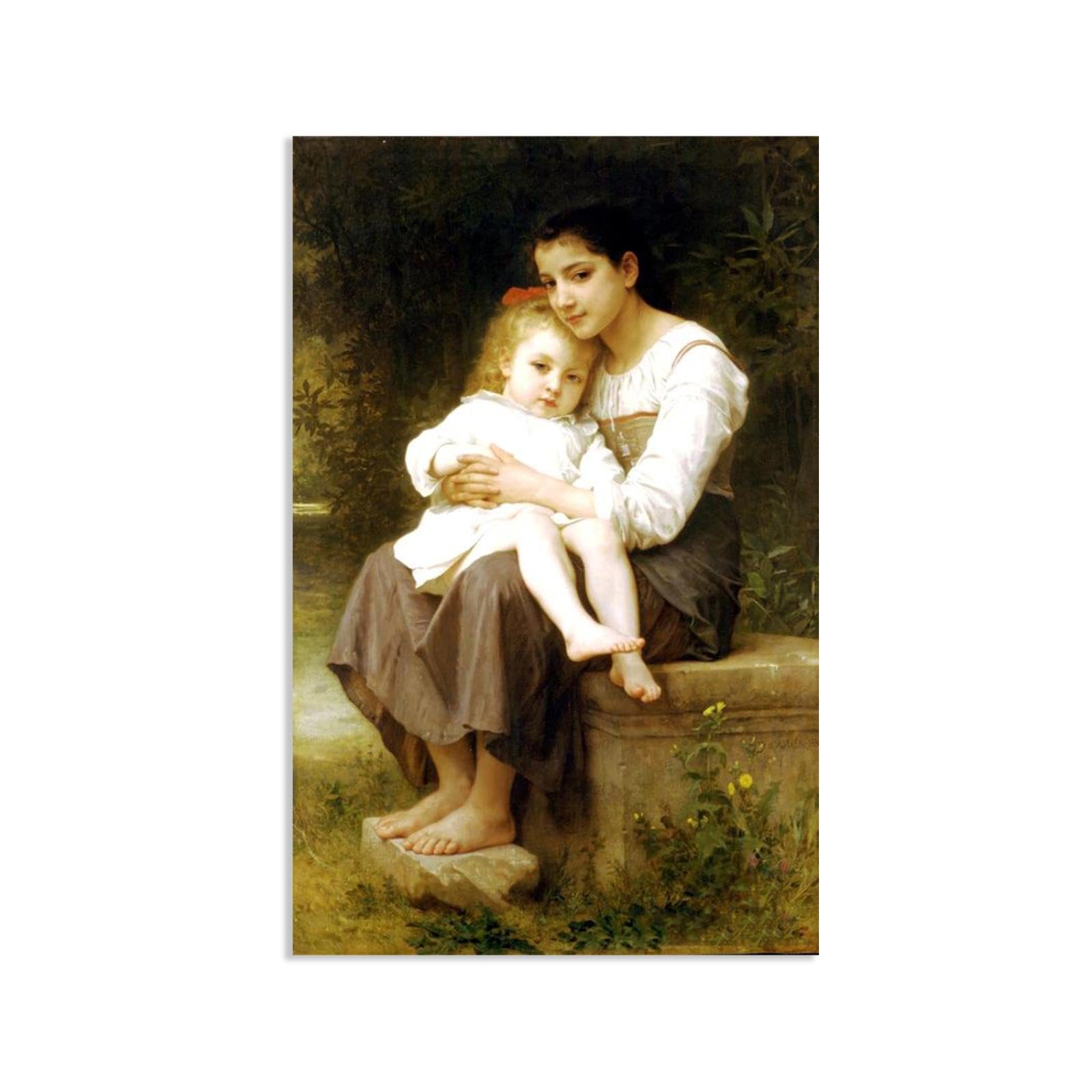 RXNHGJDS William-Adolphe Bouguereau Wall Art Big Sister Classical Art Prints Picture Famous Artwork Wall Decor for Living Room Bedroom Bathroom Home Decor 75x50cm frameless