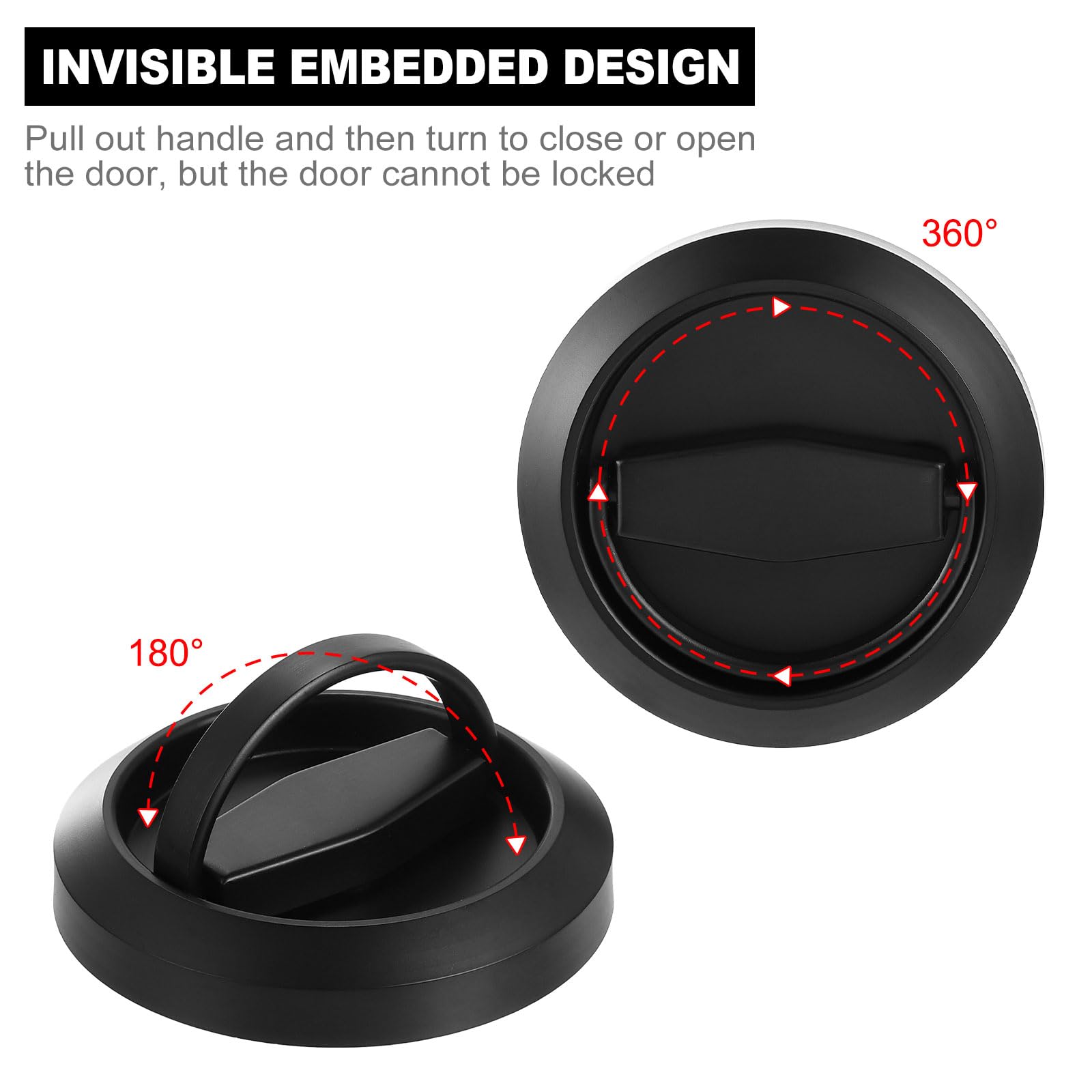 PATIKIL Redondo Empotrada Puerta Cerradura Inoxidable Acero 304 Oculto Empotrado Copa Puerta Manija Muebles Tiradores Pestillo Perilla para Privacidad Bolsillo Puerta Negro