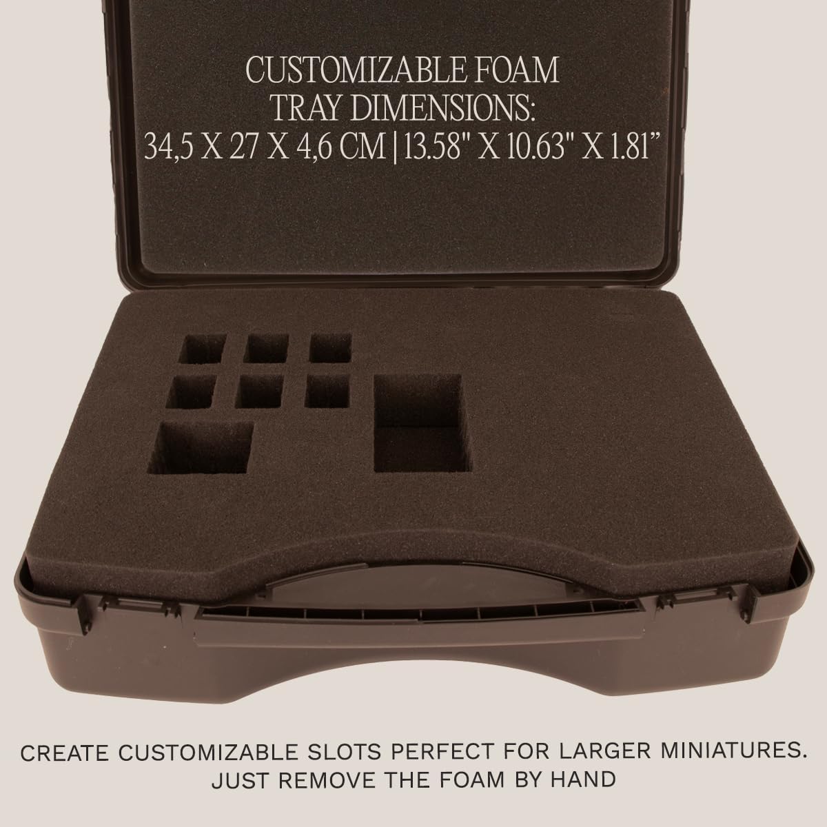 Hartem - Miniature Carrying Case | Rigid Waterproof Case with Shock proof Foam Trays | Storage Box for Wargames, Warhammer, D&D | Holds up to 120 figures | 12.60 X 14.17 X 5.51 inch