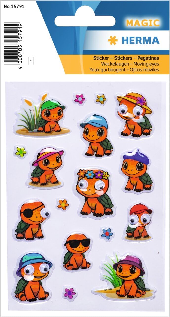Herma Turtle Stickers, Wiggle Eyes Animals Stickers for Children and Toddlers, Children's Sticker Album Scrapbook Photo Album Gift Birthday Decoration Letters Crafts