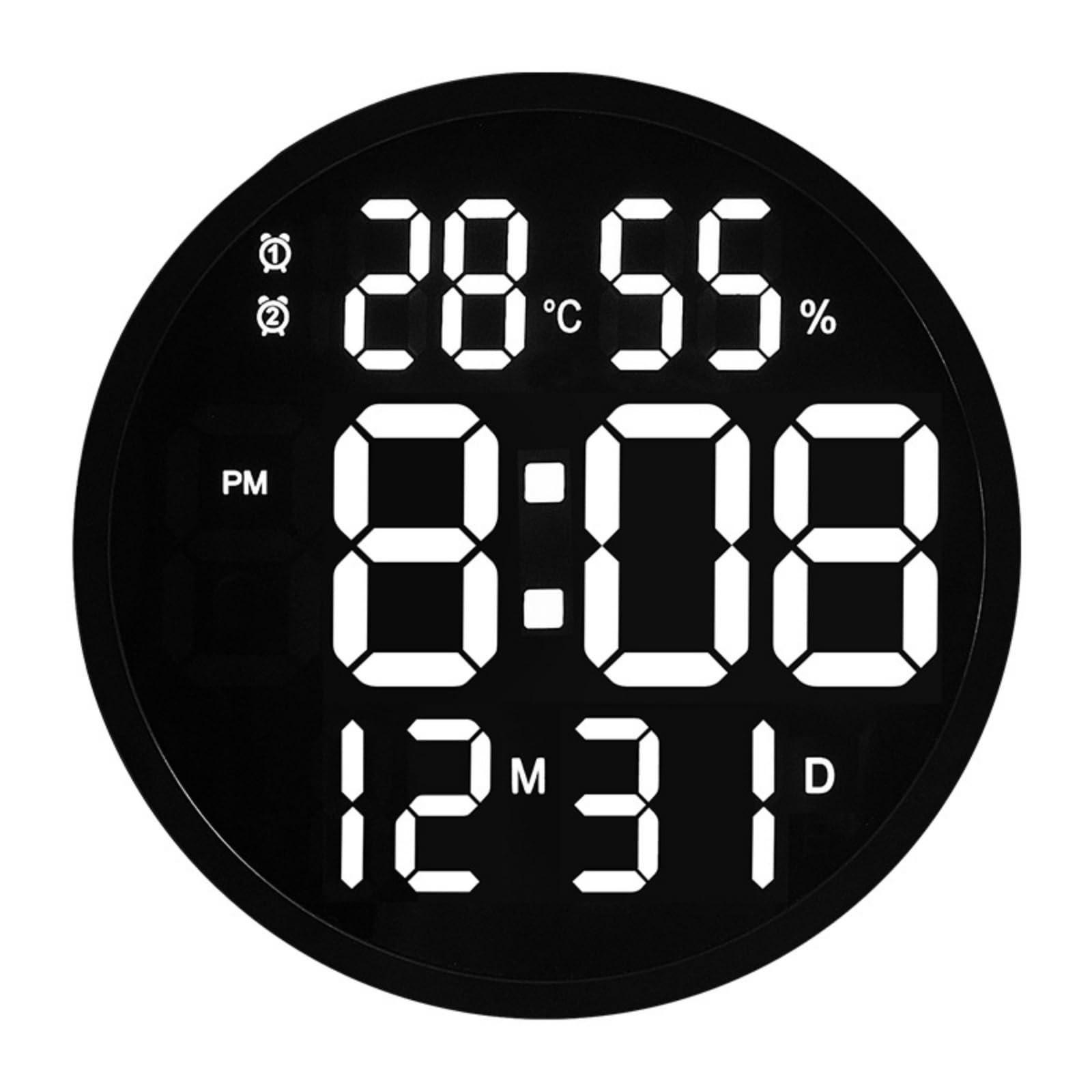 Reloj Pared Digital con Temperatura Interior Redo Reloj Pared con Fecha y Temperatura Interior Automático para Dormitorio, Negro, Style to 1