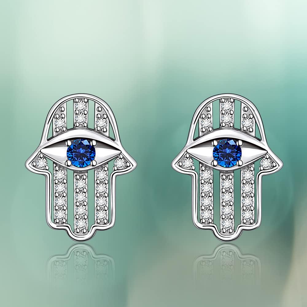 White Gold Hamsa Evil Eye Earrings Womens Stud Hypoallergenic Earrings for Sensitive Ears Minimalist Protection Jewelry for Women - Image 6