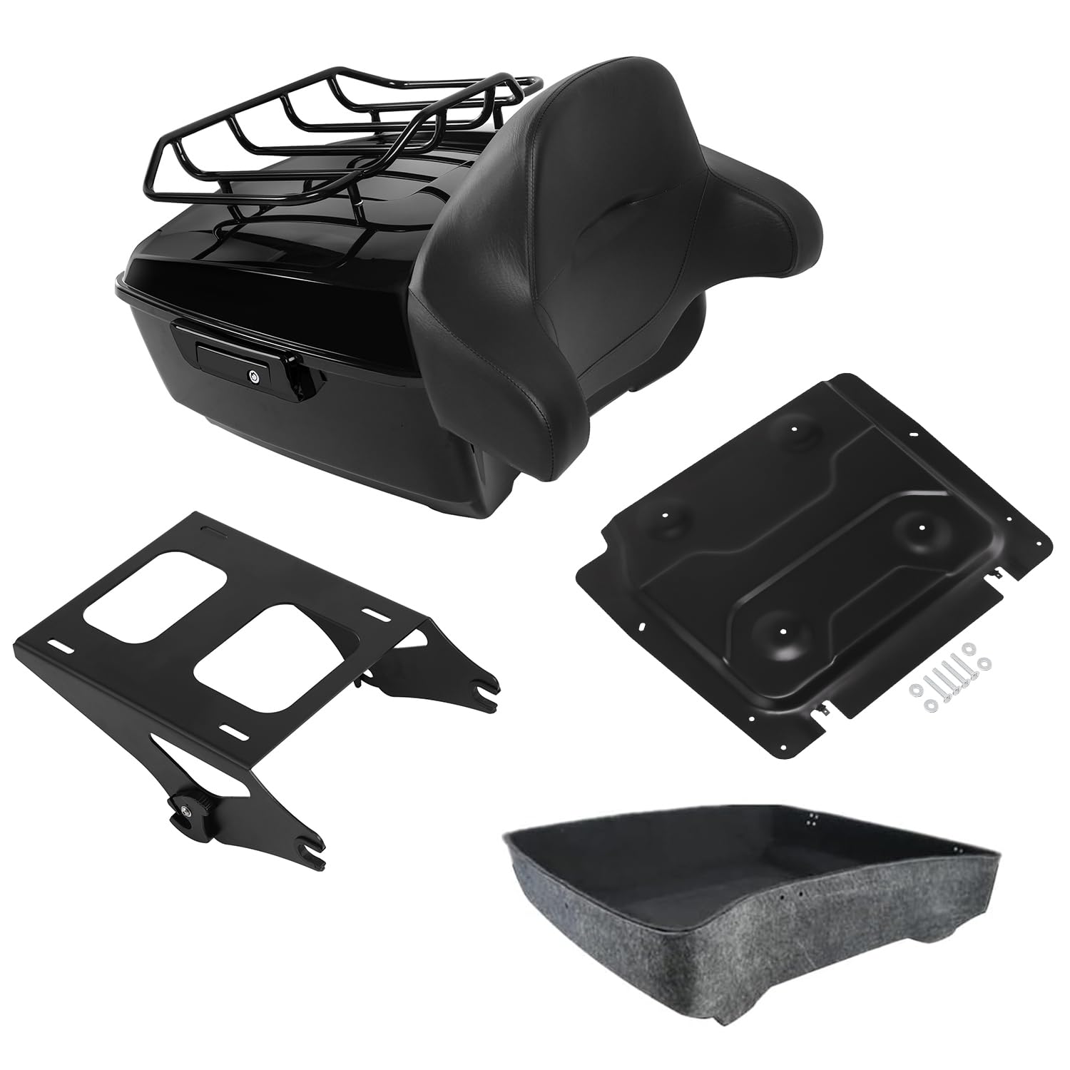 PEGSTREAMLINER Vivid Black King Luggage Pack Trunk Backrest Mount Rack Plate Fit for 2014-2025 Harley Touring Road King Street Electra Glide and
