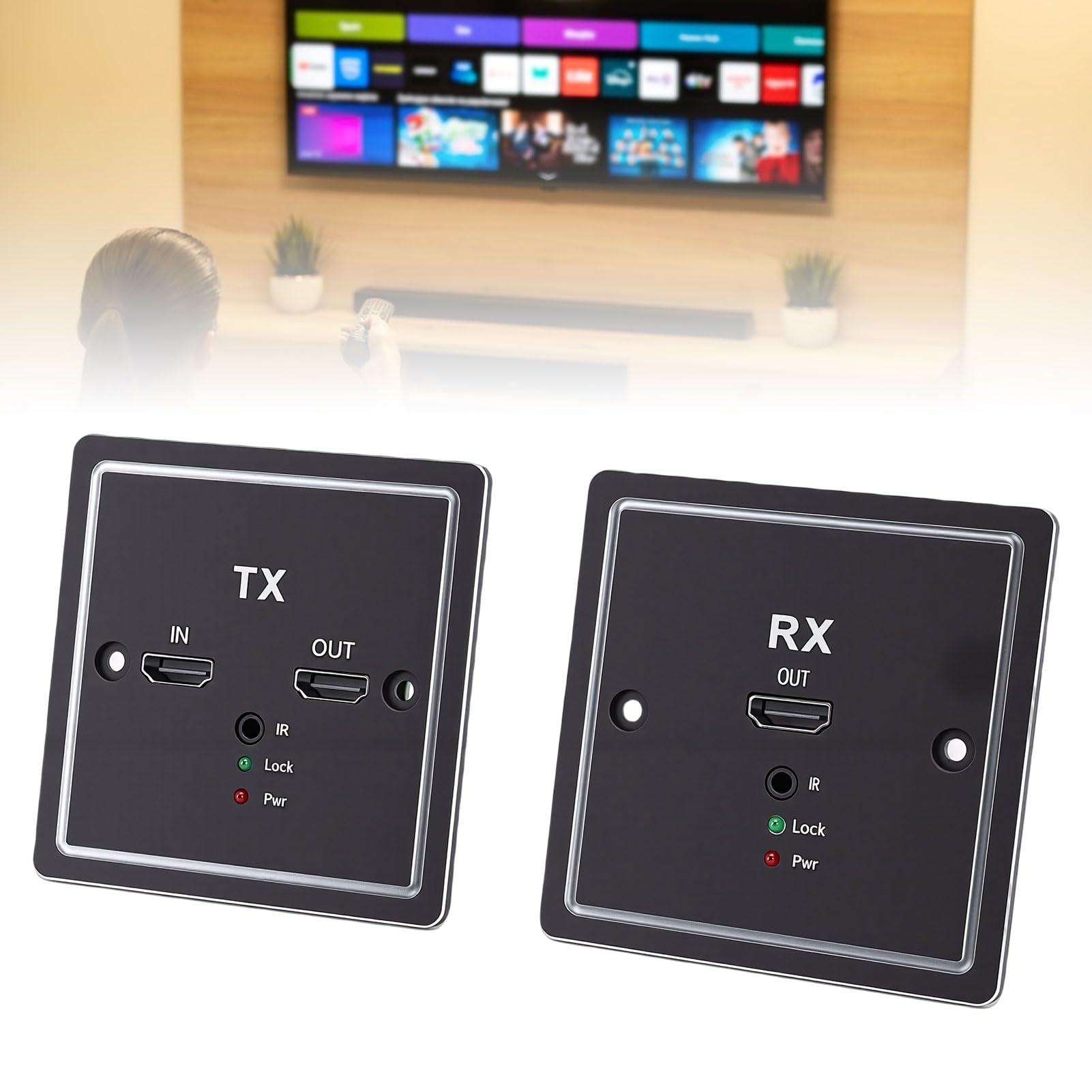 Cuifati HD-Multimedia-Wandplatten-Extender, Sender-Empfänger 1080P HD-Videoton Bis zu 197 Fuß über Cat6-Kabel, mit IR-Steuerung, für TV-Projektor, Gaming-Konsole, PC