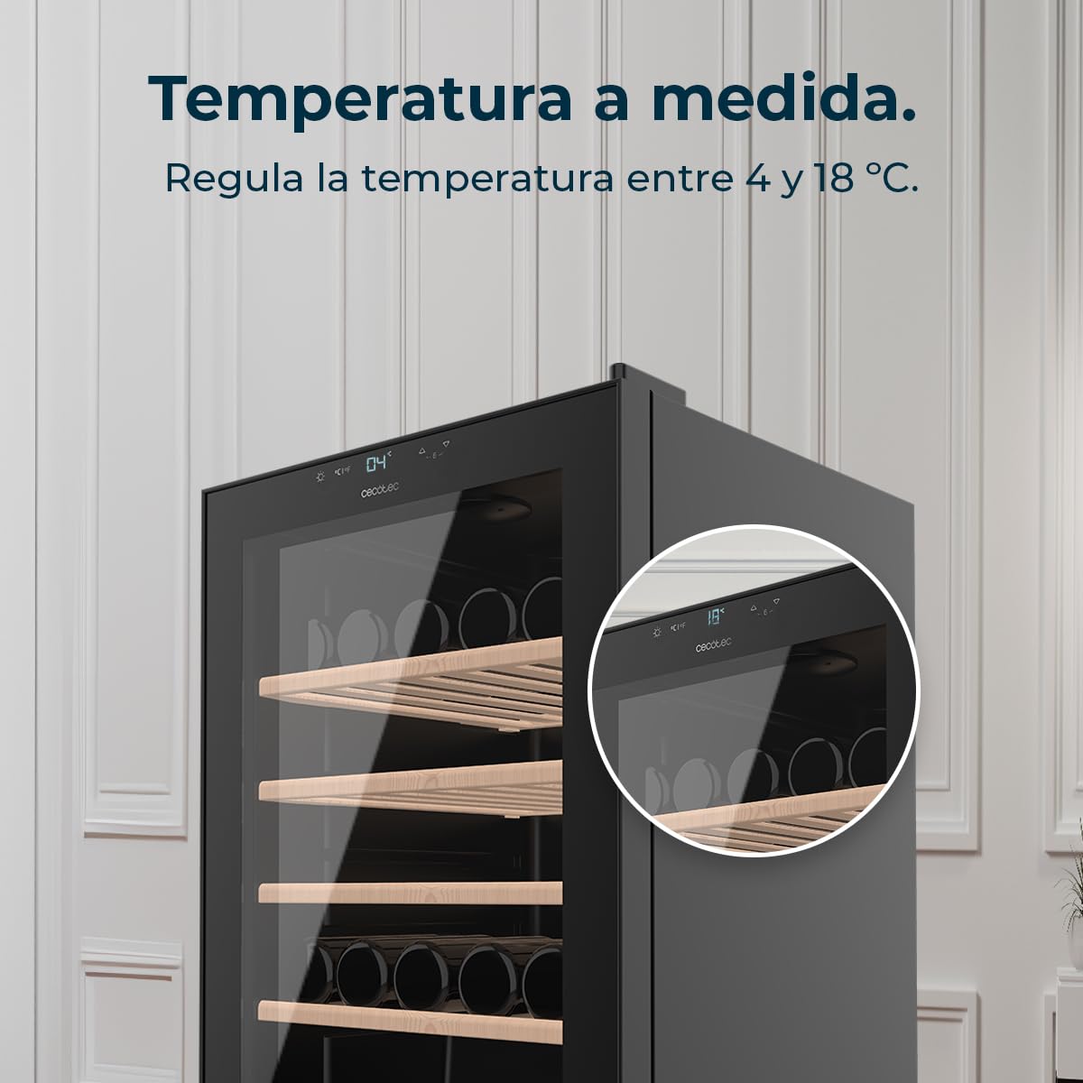 Cecotec Cantinetta Vino Bolero GrandSommelier 4850 Black Compressor. 49 Bottiglie, Silenziosa 42dB, Temperatura 4-18ºC, Pannello Touch, LED Interno, Eco-Friendly, Design Elegante e Moderno