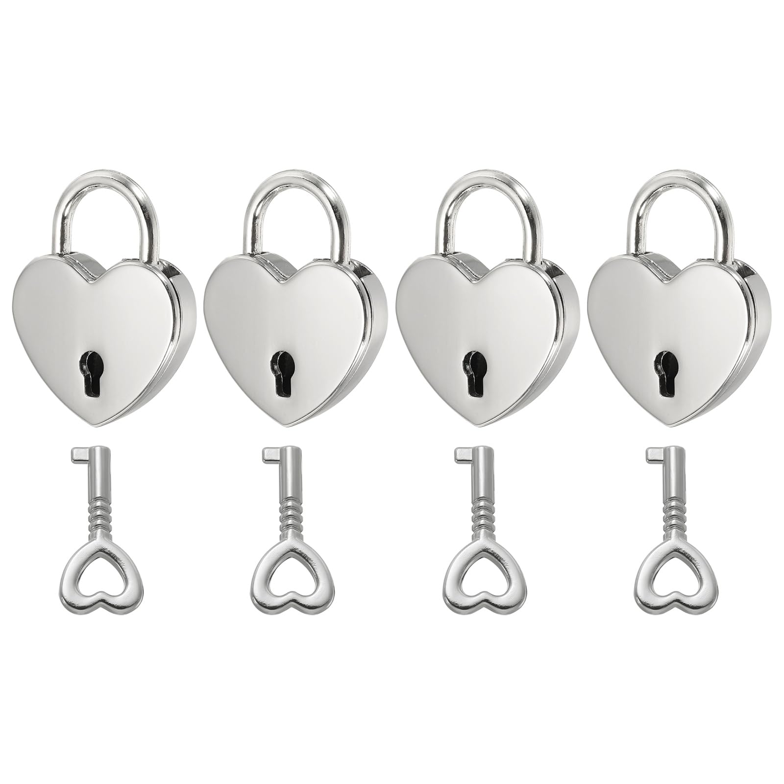 PATIKIL Mini Heart Lock with Key, (25 x 30 mm, Silver) (4 Pcs), Heart Shaped Padlock Metal Love Locks, Suit for - Lover Bridge/Anniversary/Diary Book/Handbag/Jewelry Box
