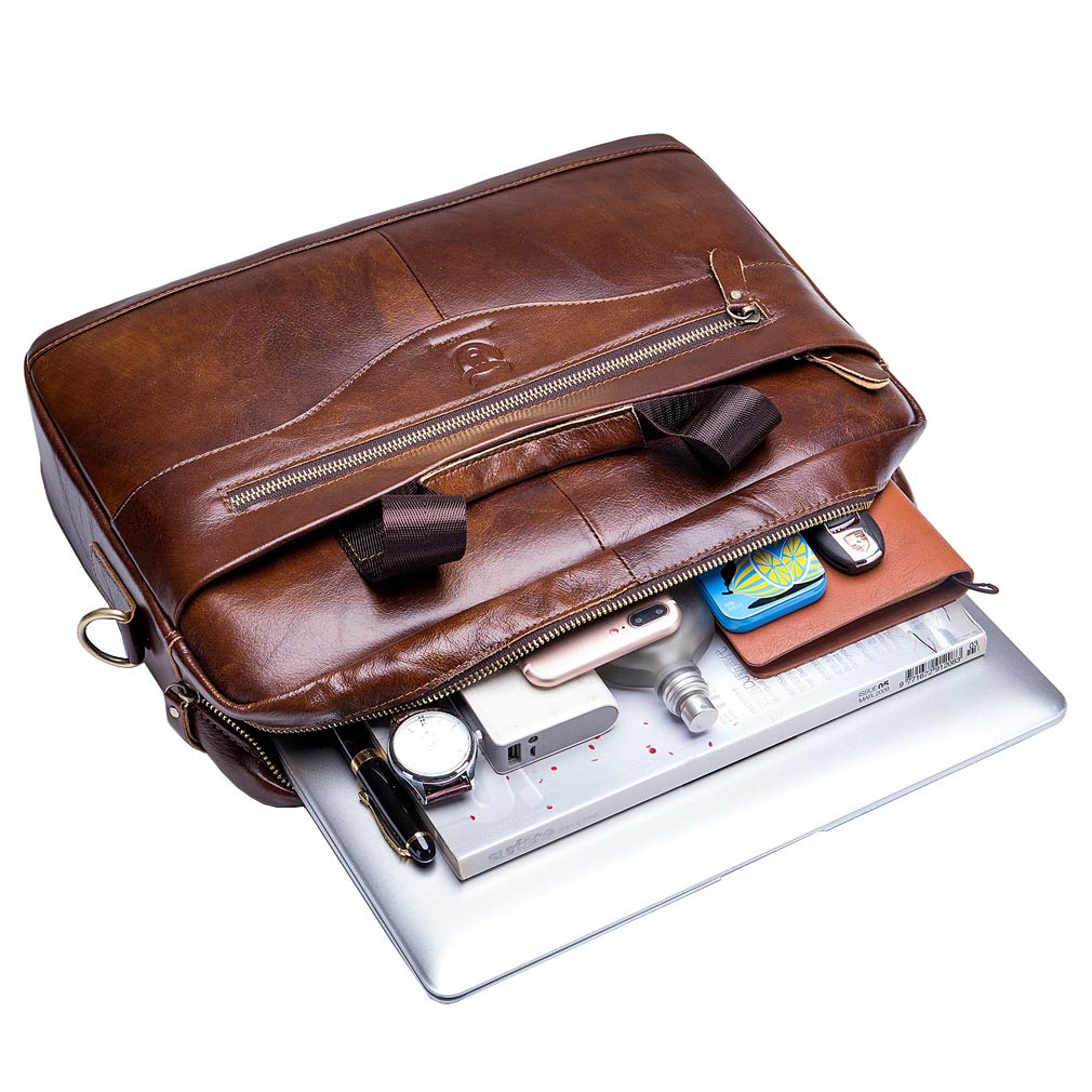 Bolso de mensajero de cuero para negocios, maletín, bolso para hombres, lleva toda la protección para computadora portátil, para computadora de 14 pulgadas, bandolera, bolsa de hombro