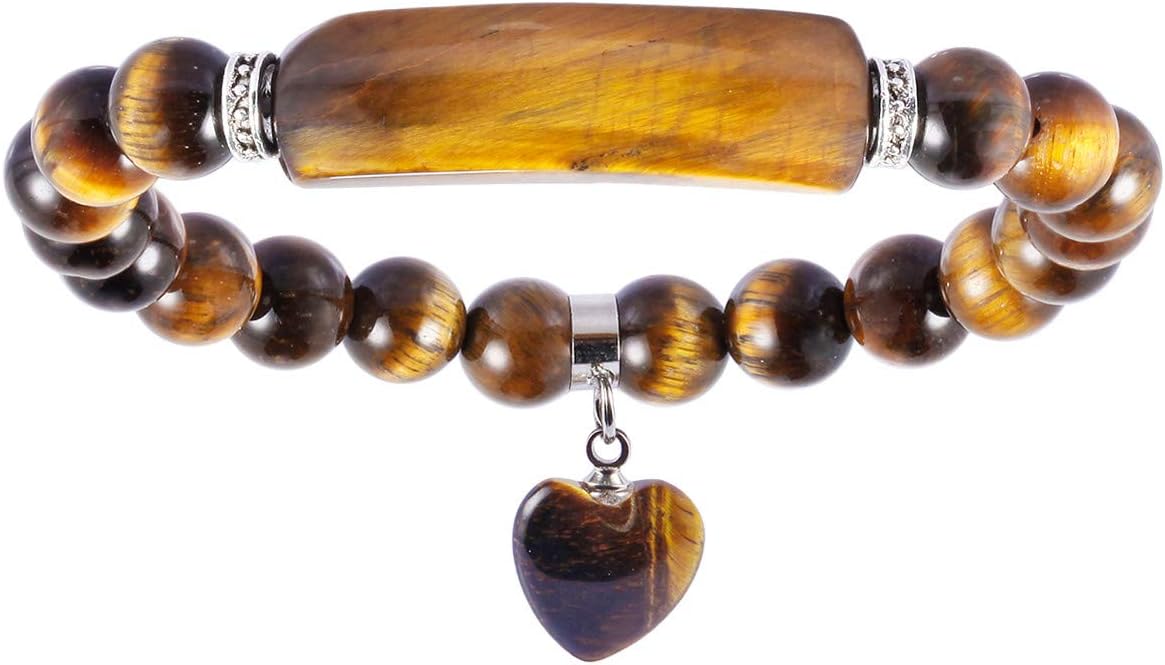 Nupuyai 2PCS Natural Tiger's Eye Stone Jewelry Set for Women Men, Crystal Point Pendant & Healing Stone Beads Bracelet