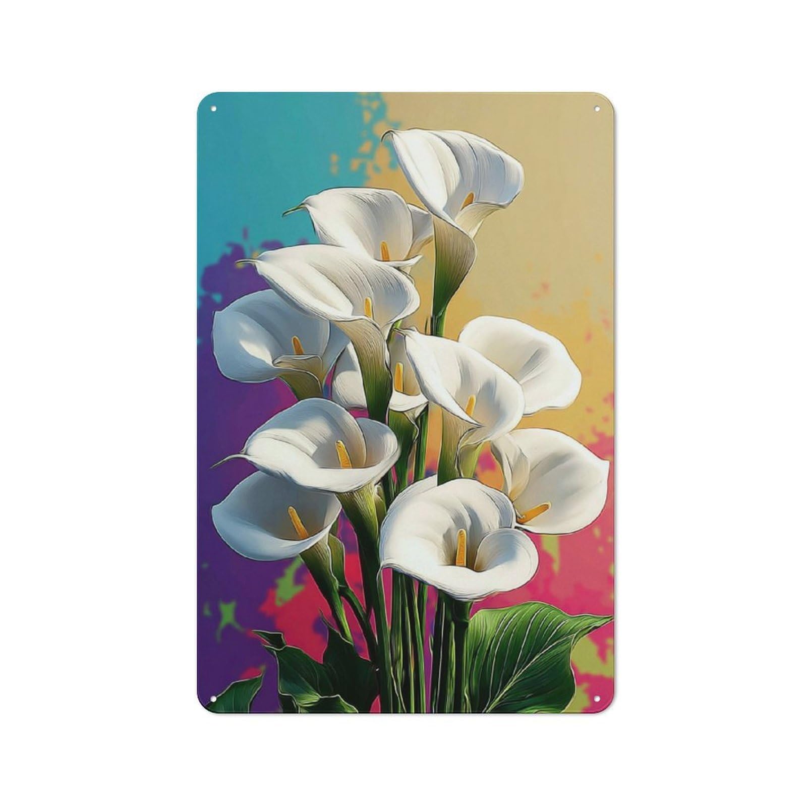 Junmoney Calla Lily Bouquet Metal Wall Art Sign 30X20cm, Modern Retro Urban Room Decor For Modern Home, Workshop, Office Or Cafe