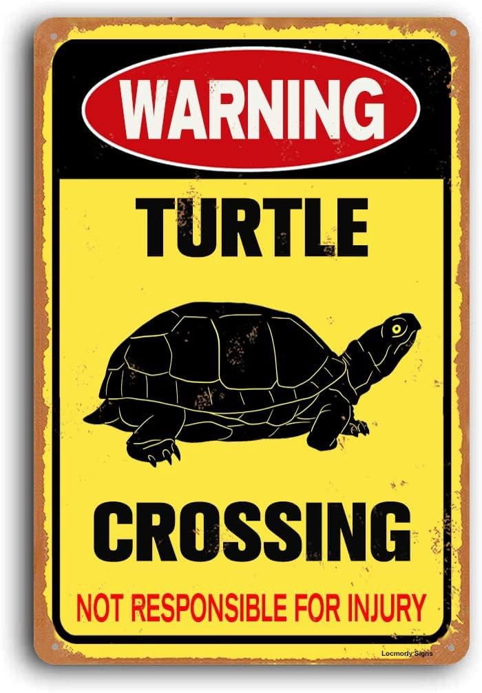 (2-Pack) Warning Metal Tin Sign, Turtle Crossing Sign, 8x12 Inch, Rustproof Sign