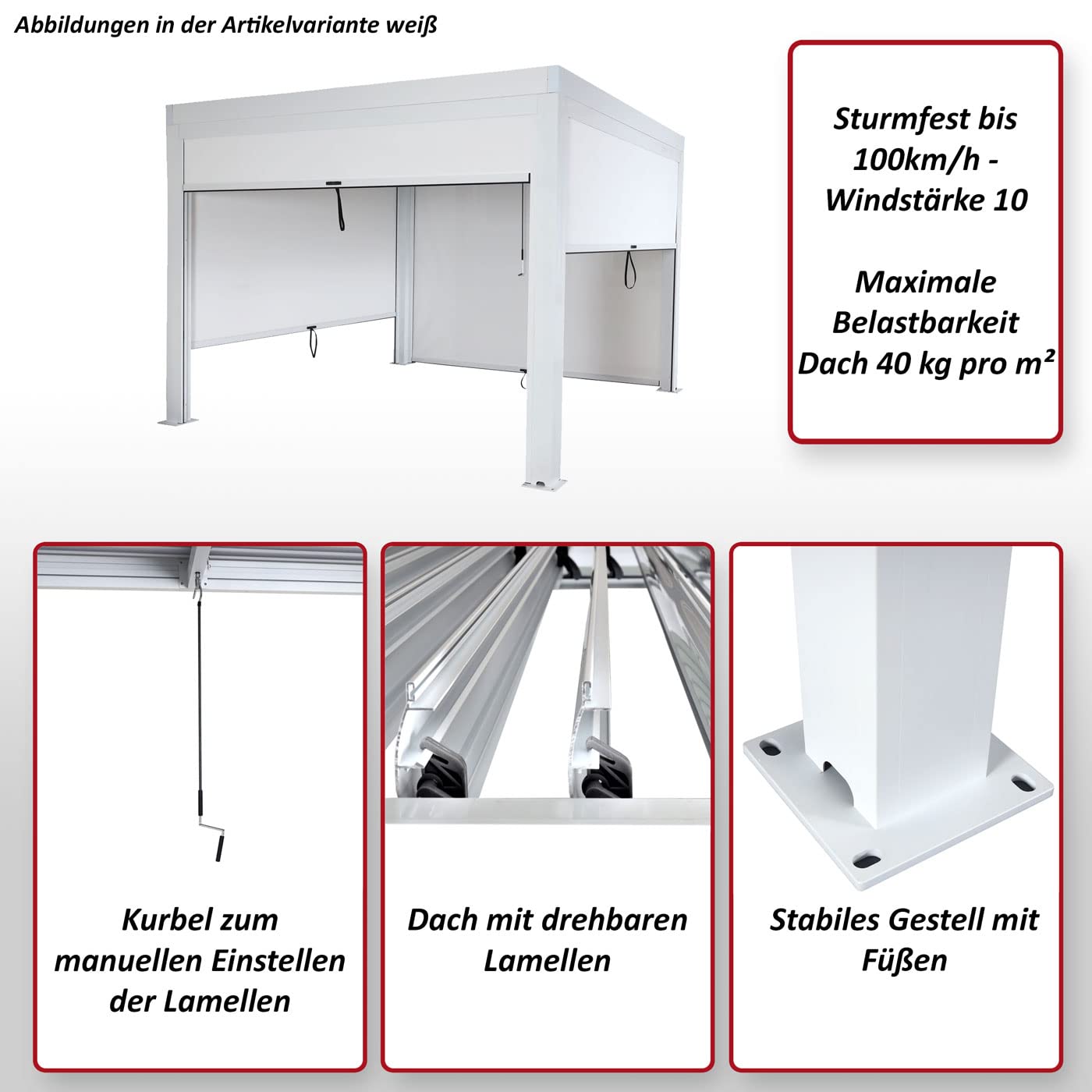 Mendler Pergola HWC-L46 mit Seitenwand Alu 3x4m - anthrazit