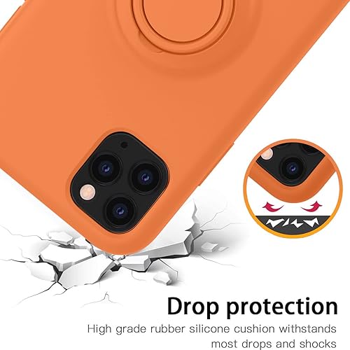Miniatura 4 de Thomo Funda para iPhone 11 Pro Max soporte de anillo de silicona líquida forro de microfibra antiarañazos, funda protectora de cuerpo completo para