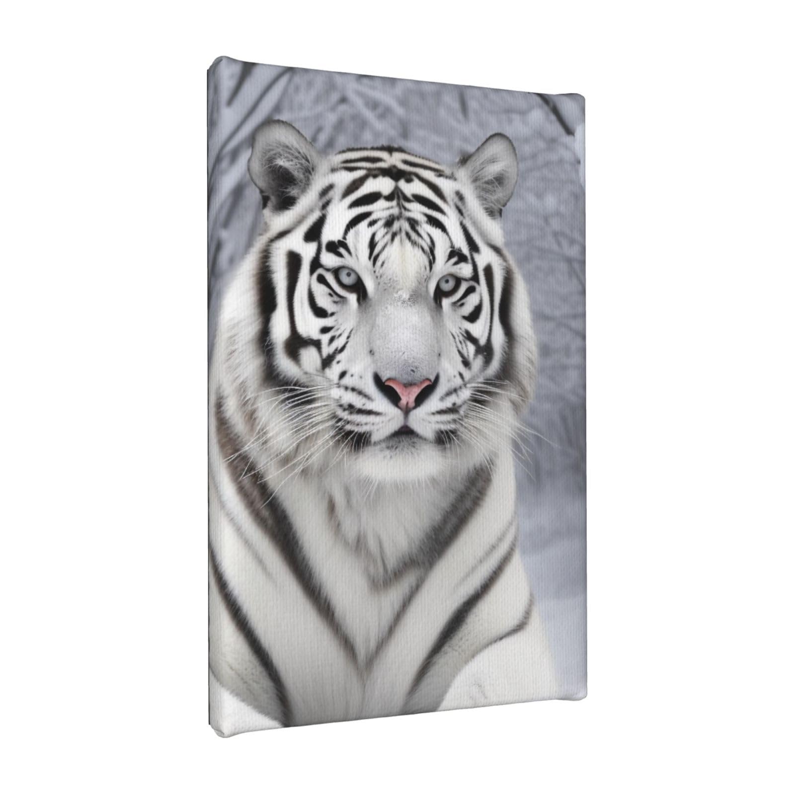 YKLJG White tiger in snow Printed Wall Art Canvas Painting 20x30 CM Wooden Framed Picture Painting Artwork Prints for Bedroom Kitchen Home Office Decor